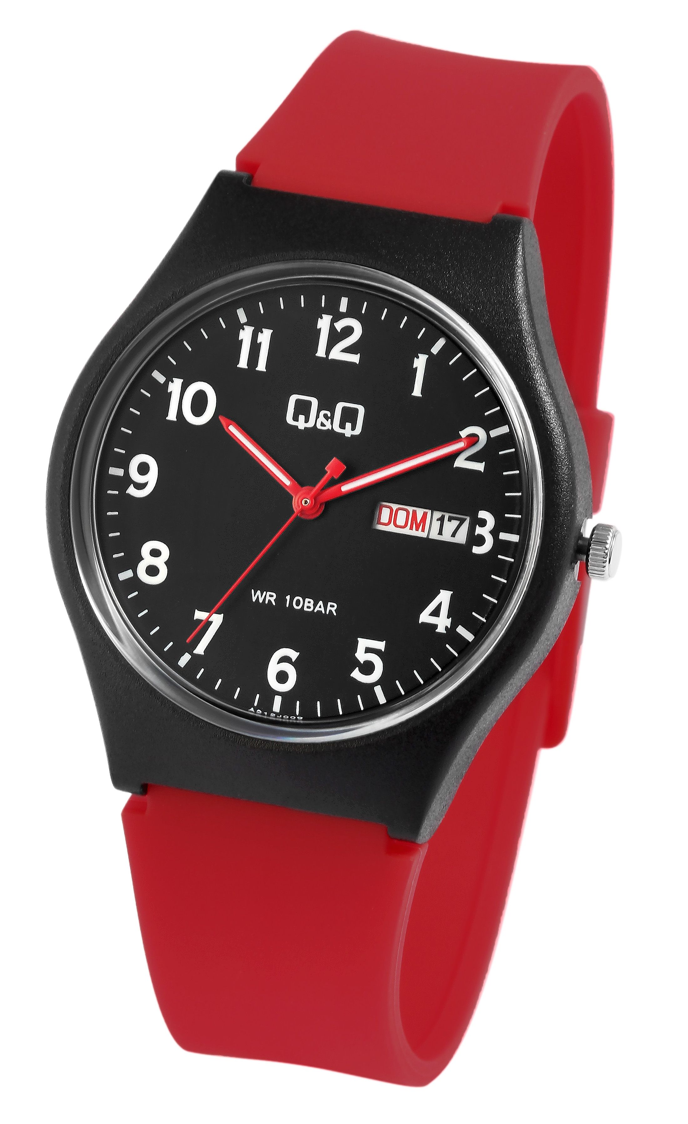 Q&Q Herren/ Jugenduhr, Silikonarmband, Ø 38 mm, schwarz/rot