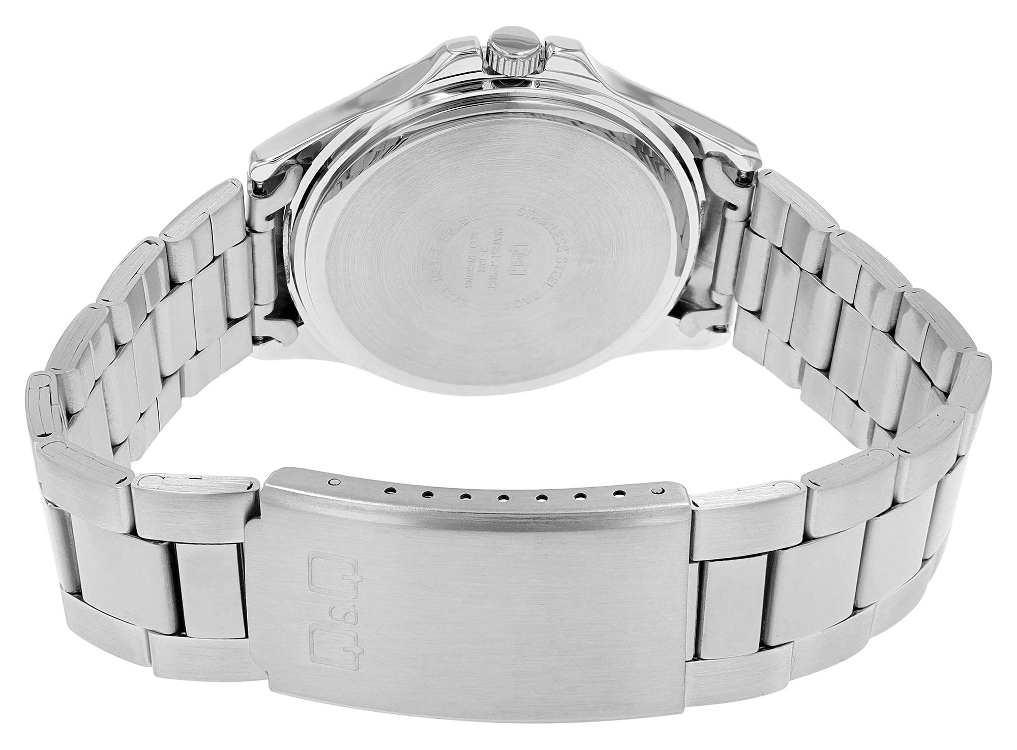 Q&Q Herrenuhr, Edelstahlband, Ø 40 mm, silberfarben/ blau