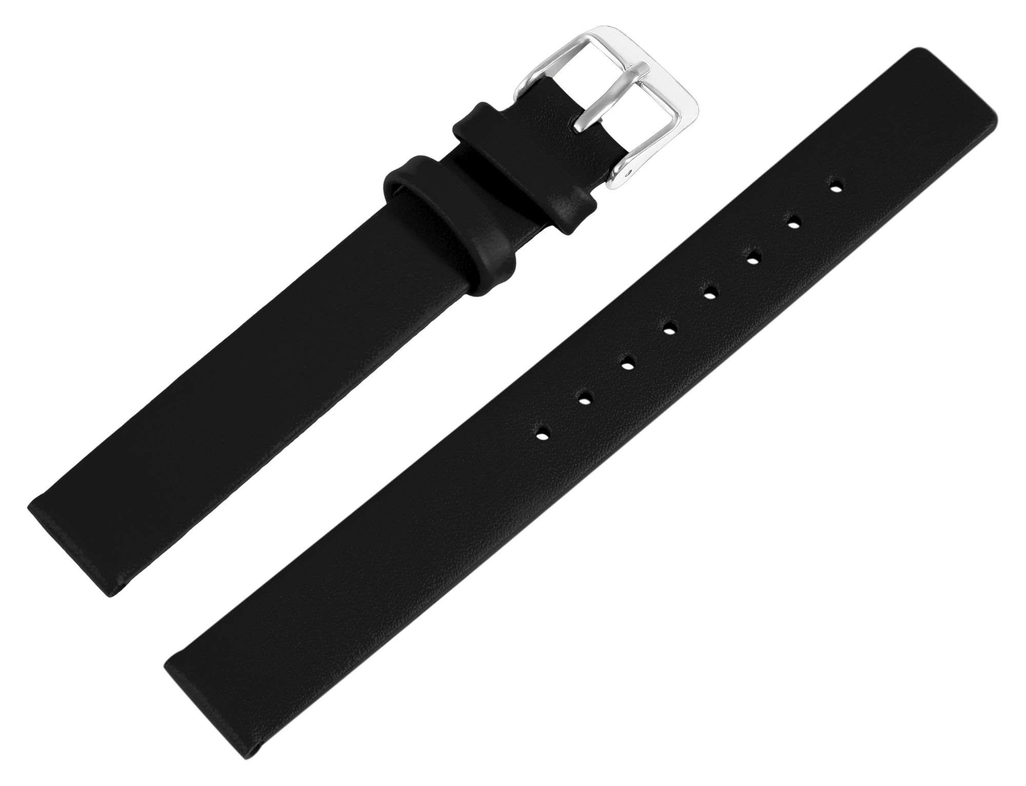 Echtleder-Uhrenarmband, nahtlos, schwarz, 14 mm