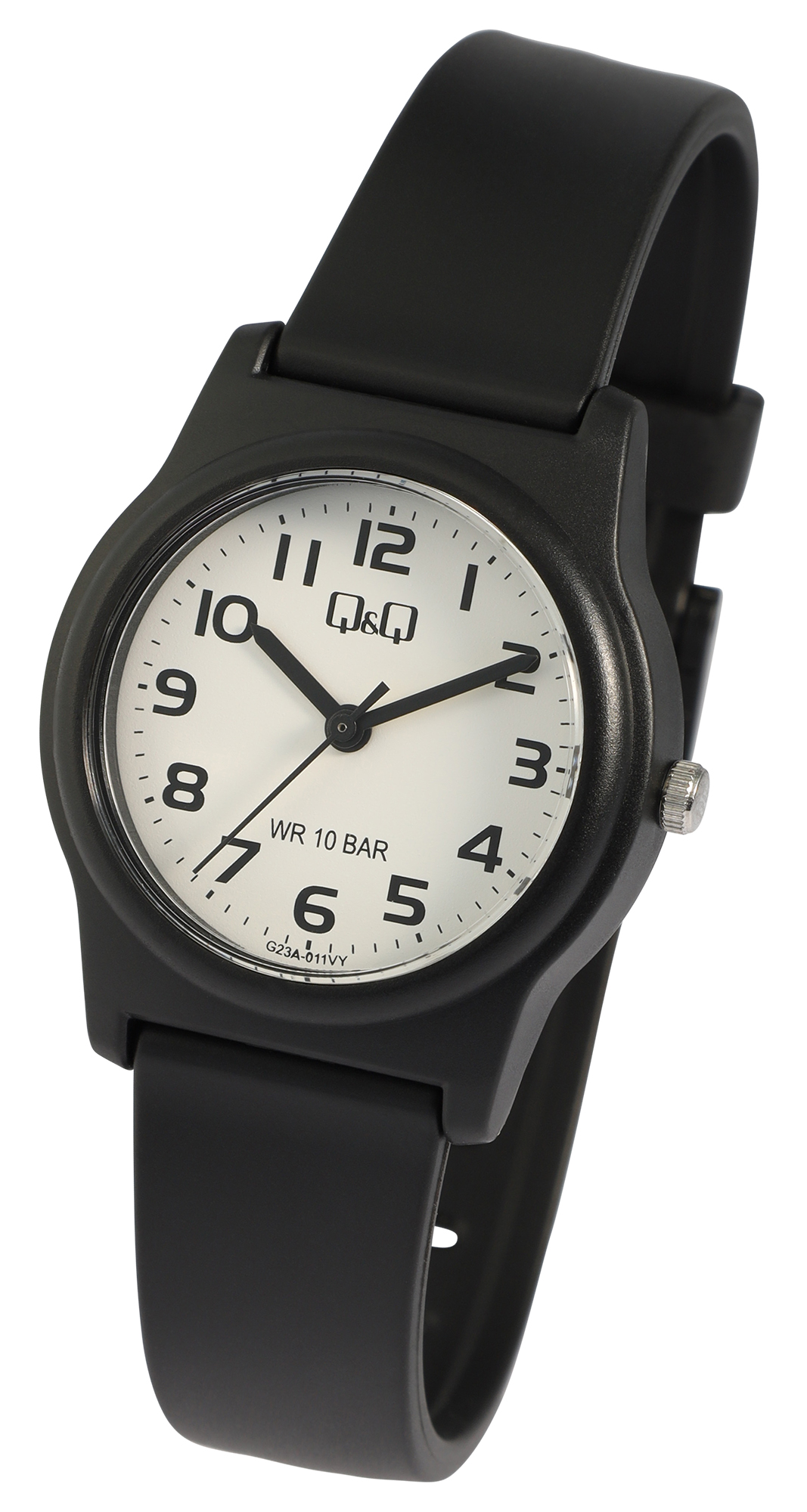 Q&Q Jugenduhr, Silikonarmband, Ø 30 mm, schwarz/ weiß