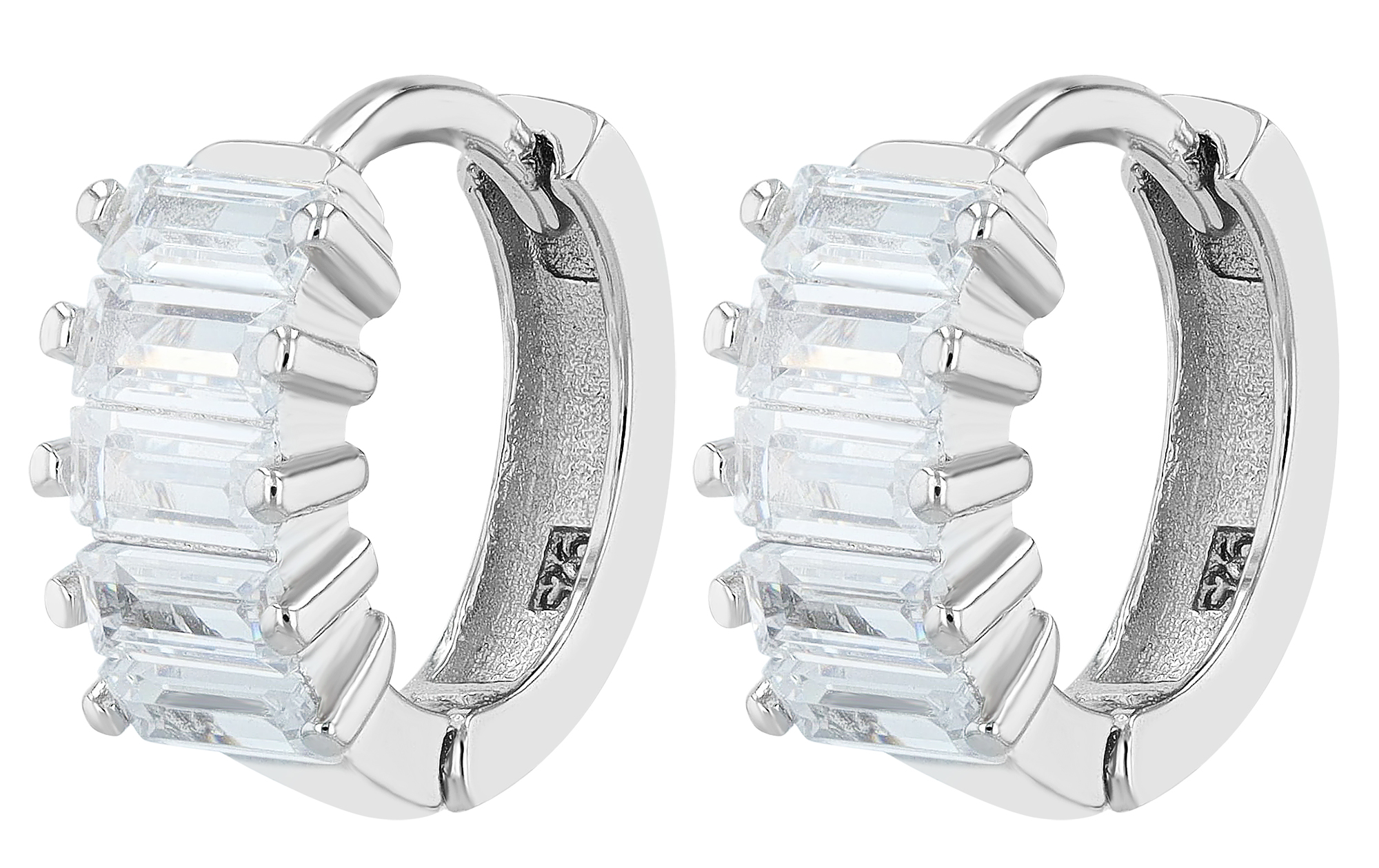 "Marlies" 925/- Echt Silber Creole mit Zirkoniabesatz in Baguetteform, silberfarben rhodiniert