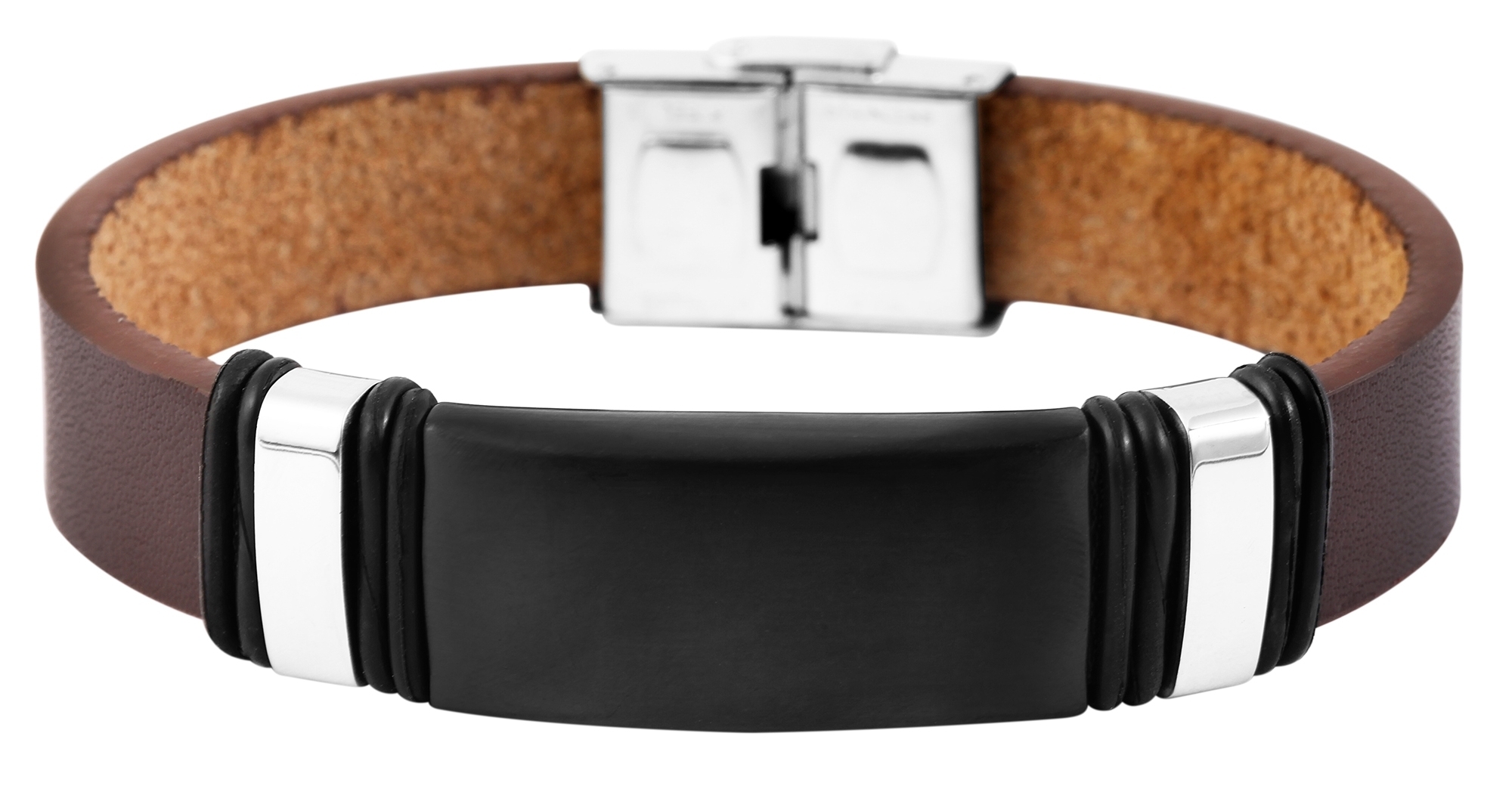 Akzent Echtlederarmband mit Edelstahlgravurplatte