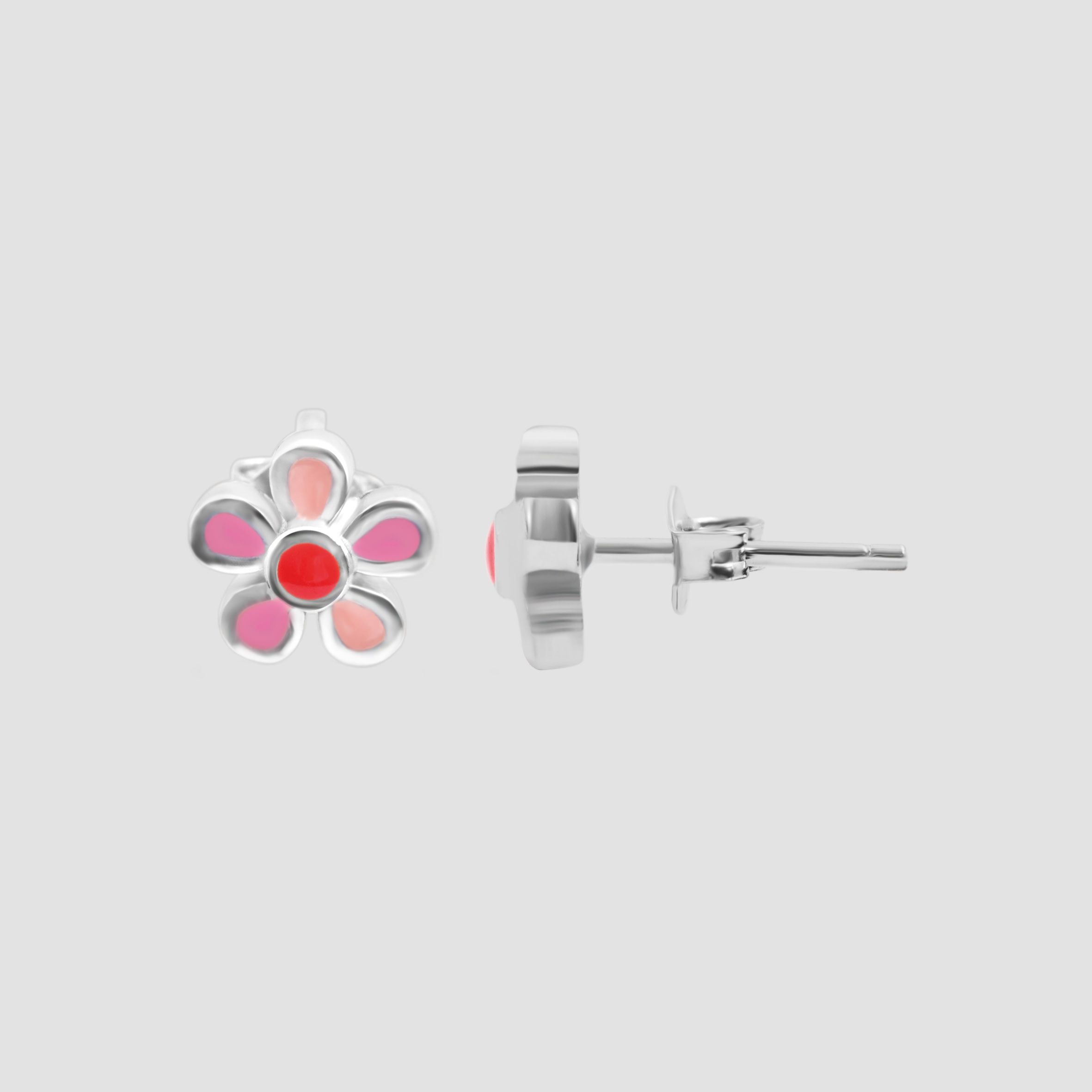 "Flora" 925/- Echt Silber Ohrstecker farbenfrohen Blumen rosa/ gelb, silberfarben rhodiniert