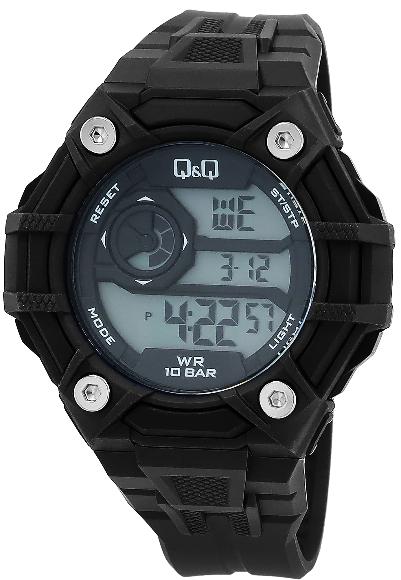 Q&Q Herren Digitaluhr, Silikonarmband, multifunktion, schwarz