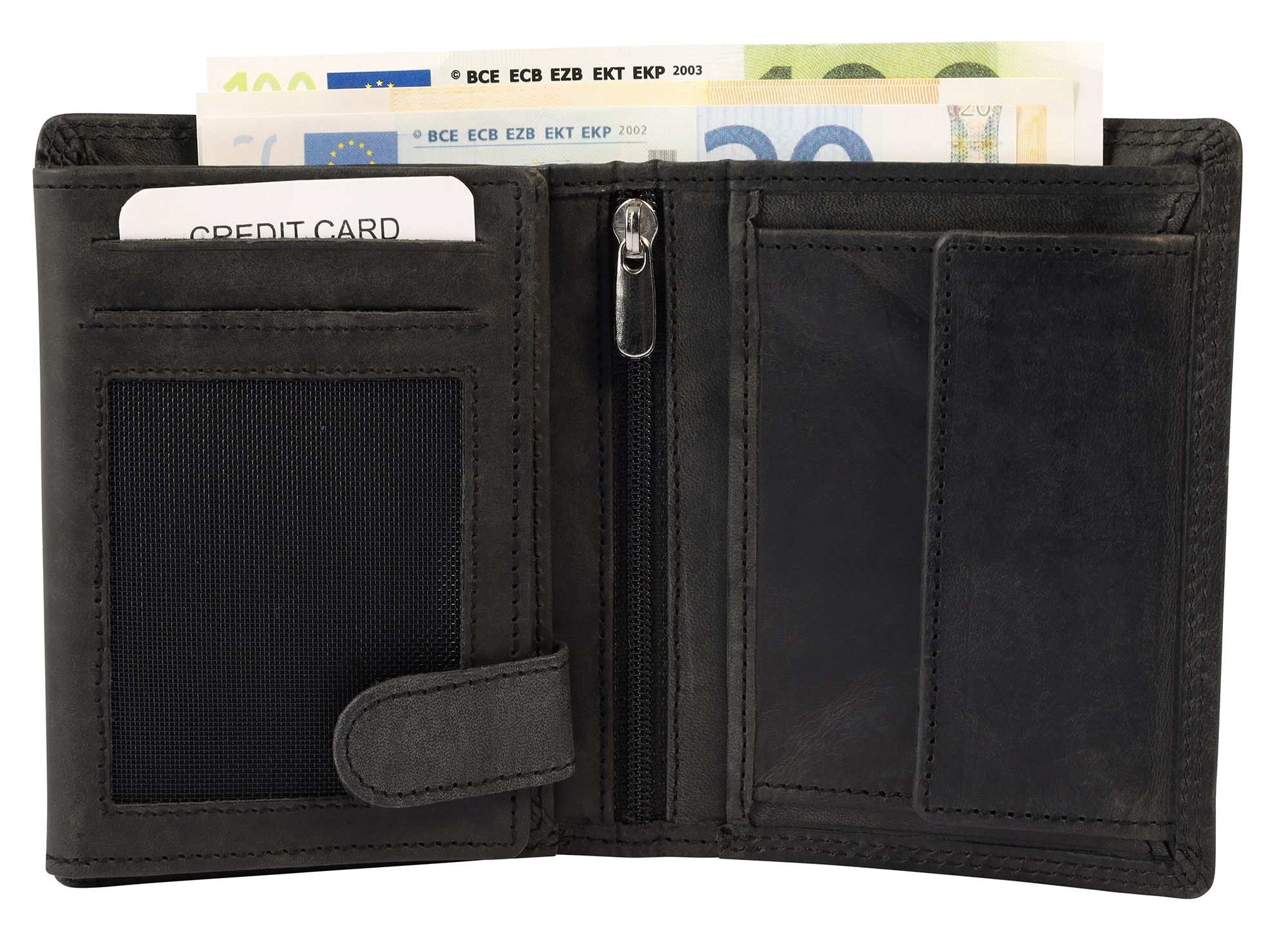 Akzent Echt Leder (Hunter-Leder) Geldbörse, RFID, Hochformat, "Anker", schwarz
