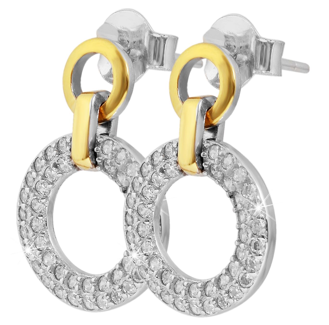 925/- Echt Silber Ohrstecker "Leandra" mit runden Elementen und Zirkoniabesatz, bicolor, 925/rhodiniert