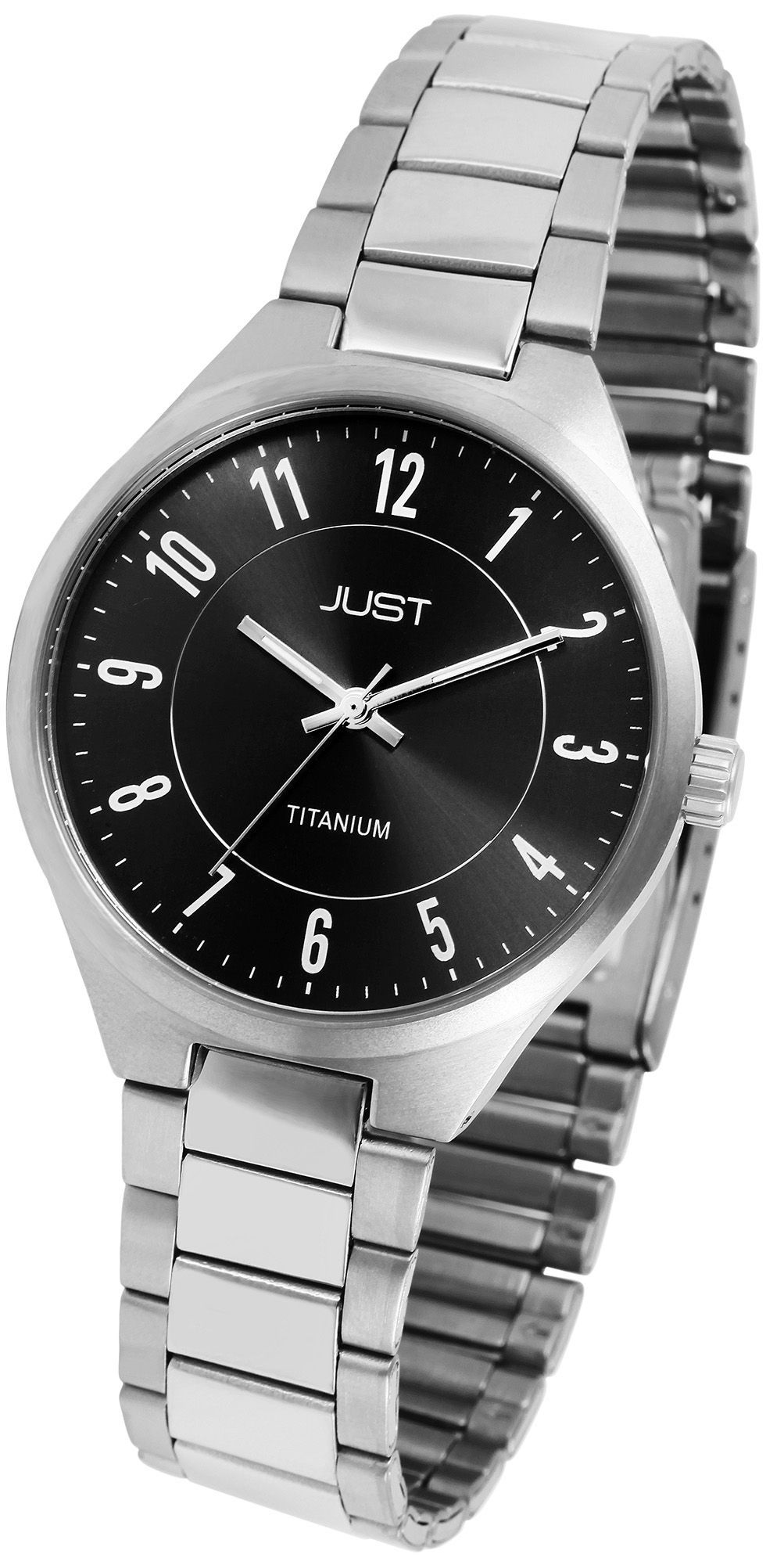 Just Damenuhr mit Gliederarmband, Titan, 5 ATM, anthrazitfarbenes ZB
