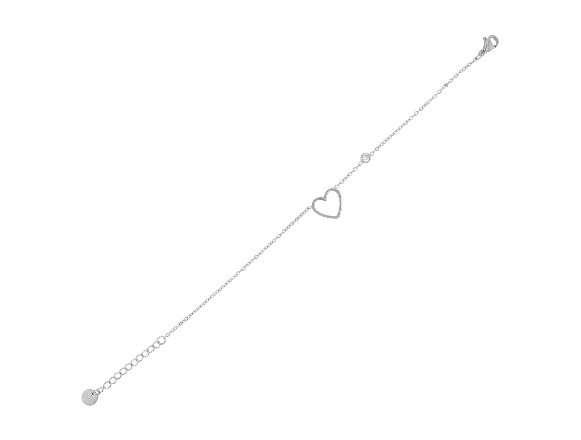 "Anjul" Akzent Armband, Herzanhänger und Zirkonia, Edelstahl, 17 + 3 cm, silberfarben