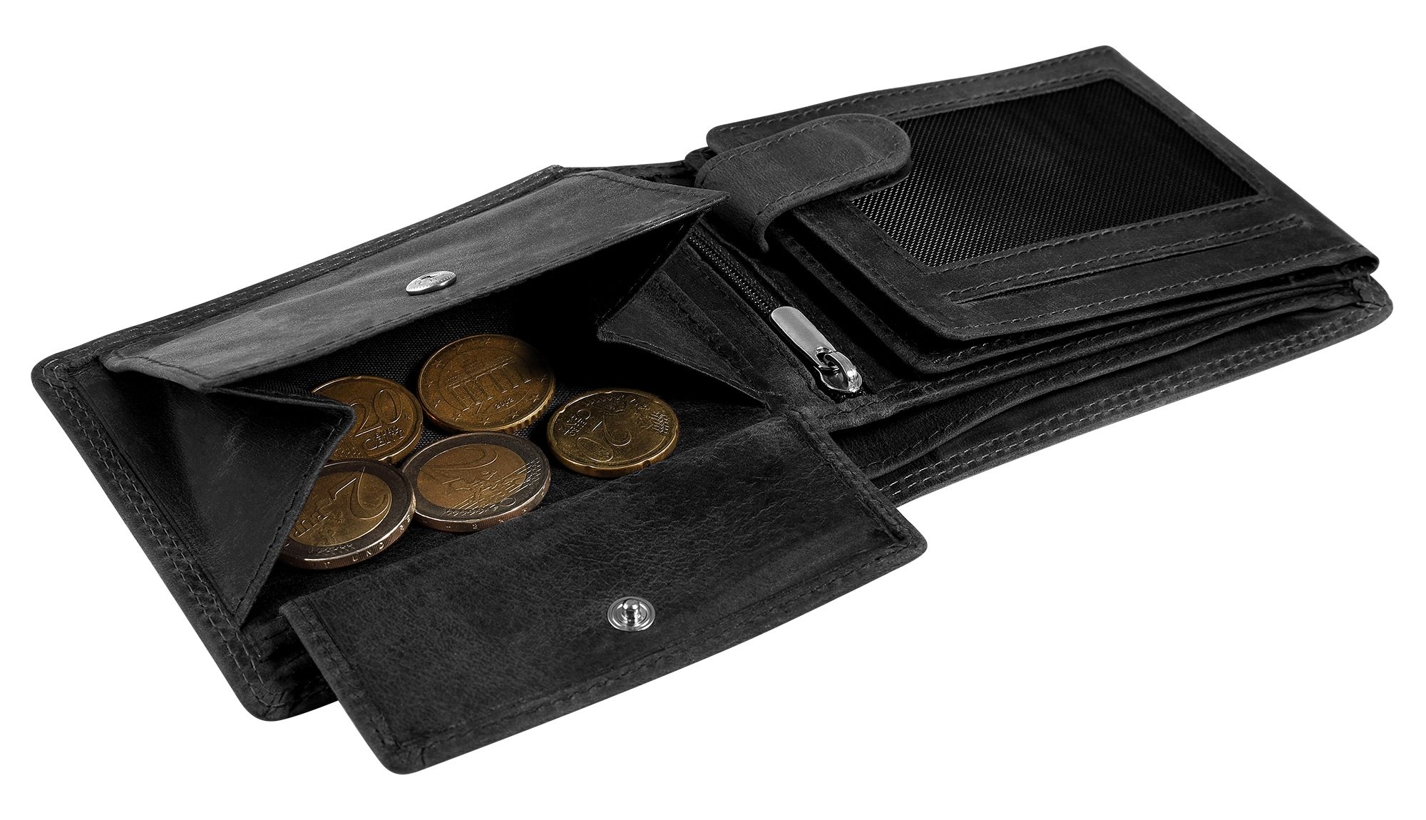 Akzent Echt Leder (Hunter-Leder) Geldbörse, RFID, Querformat, "Totenkopf", schwarz