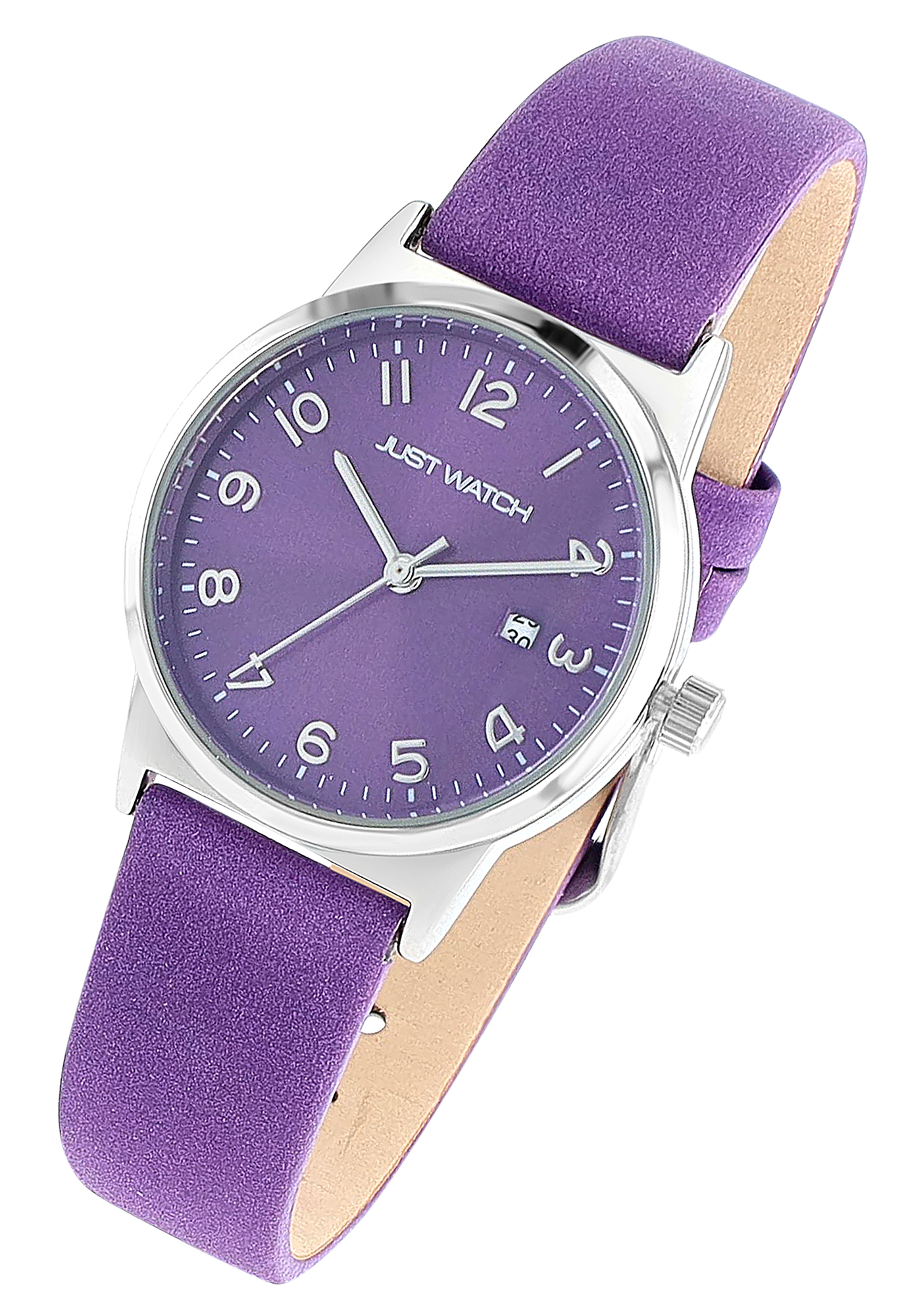 JUST WATCH Damenuhr "Naia" mit Echtlederband, Ø 30 mm, lila/ silberfarben