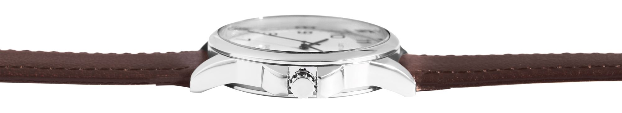 Just Watch "Bernard" Herrenuhr Ø 39 mm, Echtlederband, braun/ silberfarben/ weiß
