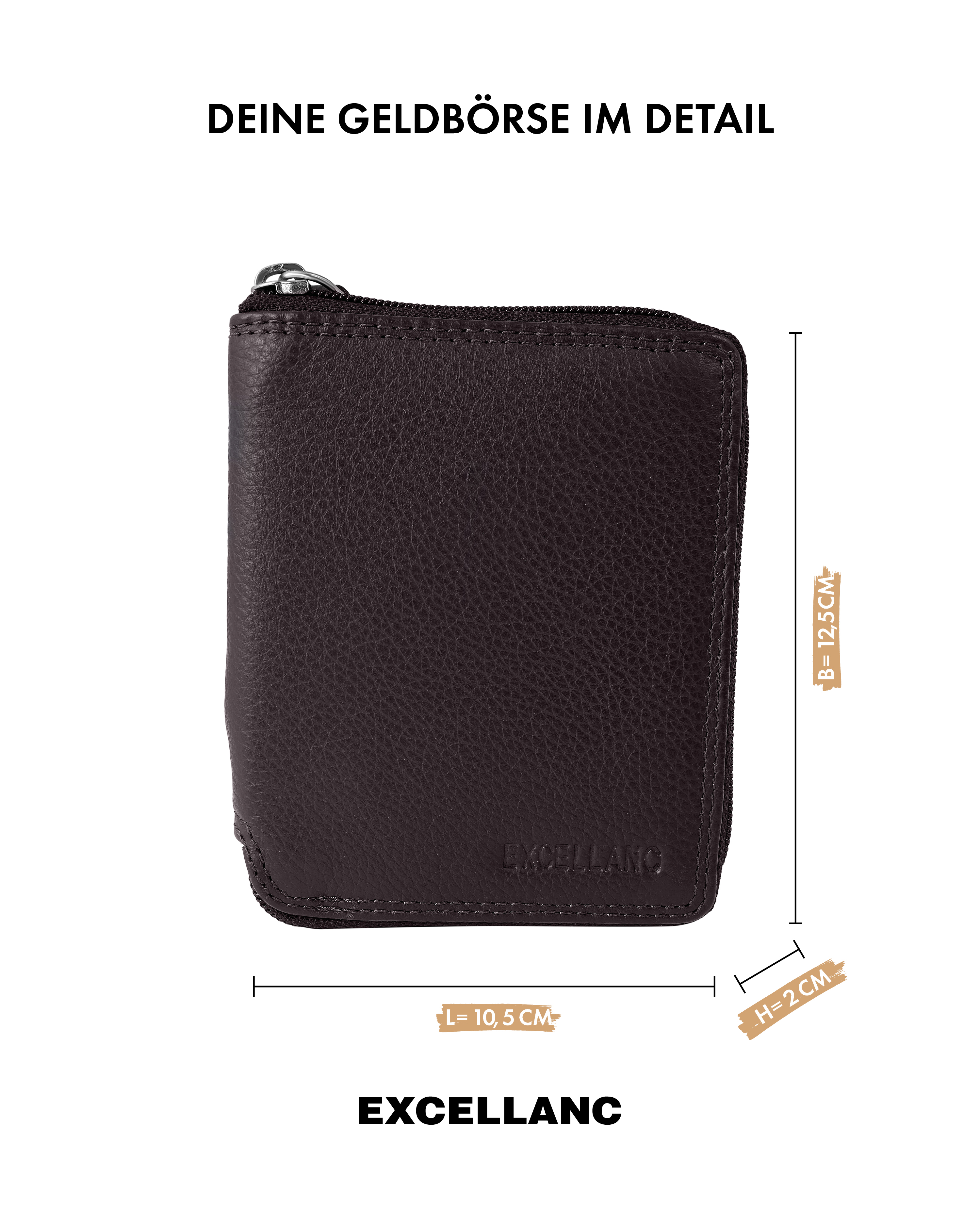 Excellanc Damen Geldbörse aus Echtleder (Nappa), RFID, Hochformat, braun