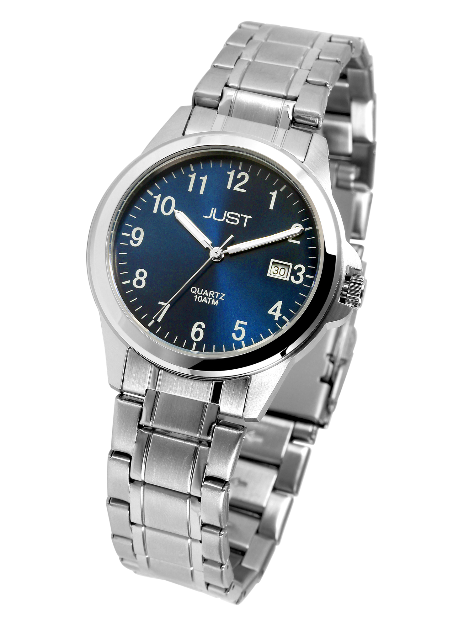 Just "Baroon" Herrenuhr mit Edelstahlband, 3-Zeiger, Datumsanzeige, silberfarben, petrolfarbenes ZB