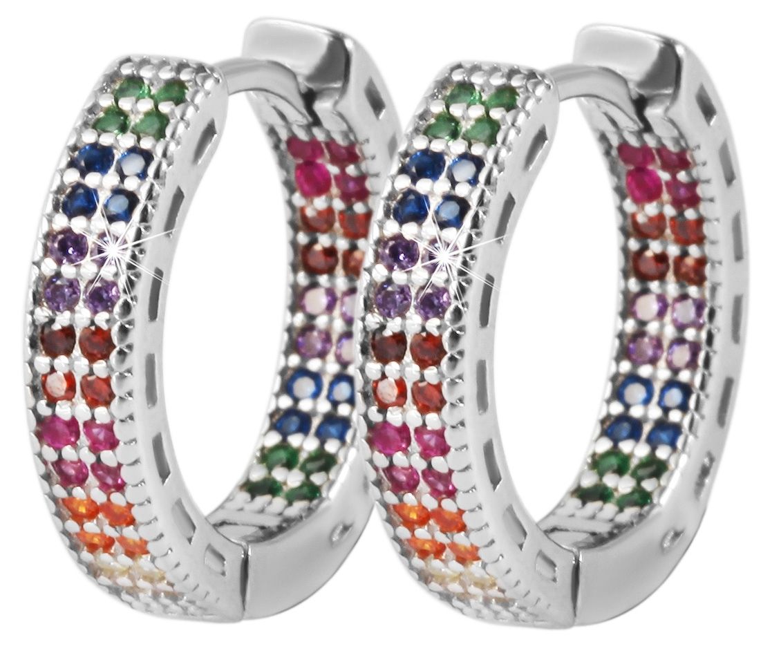 925/- Echt Silber Klappcreolen "Katha" mit buntem Zirkoniabesatz, 925/rhodiniert