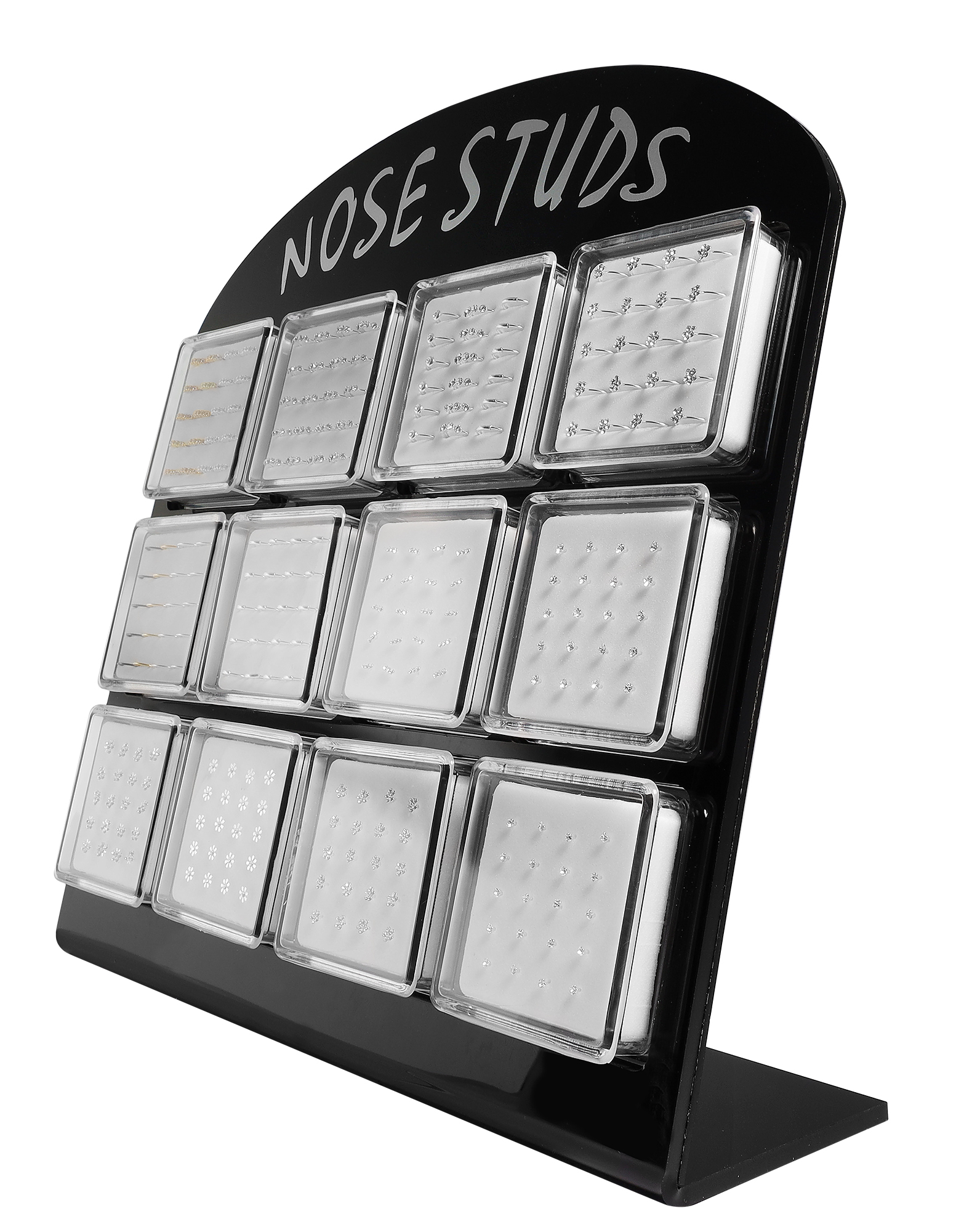 Display für Nasen Piercing ( für 12 Boxen) in schwarz