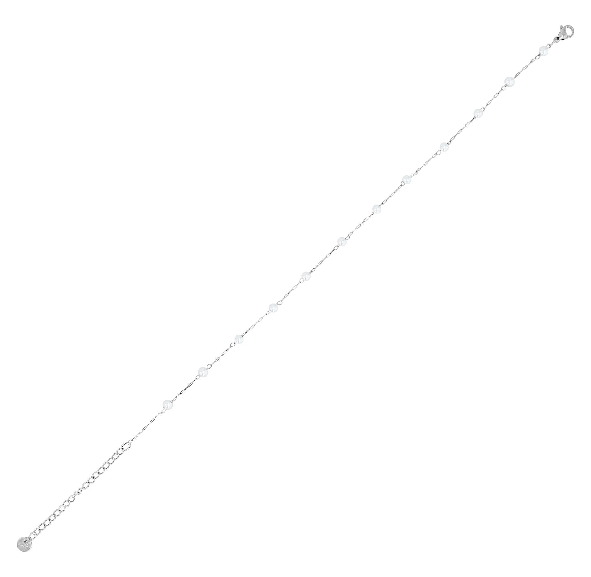 "Dafi" Fußkettchen, Edelstahl mit Kunstperlen, 24 + 5 cm, silberfarben