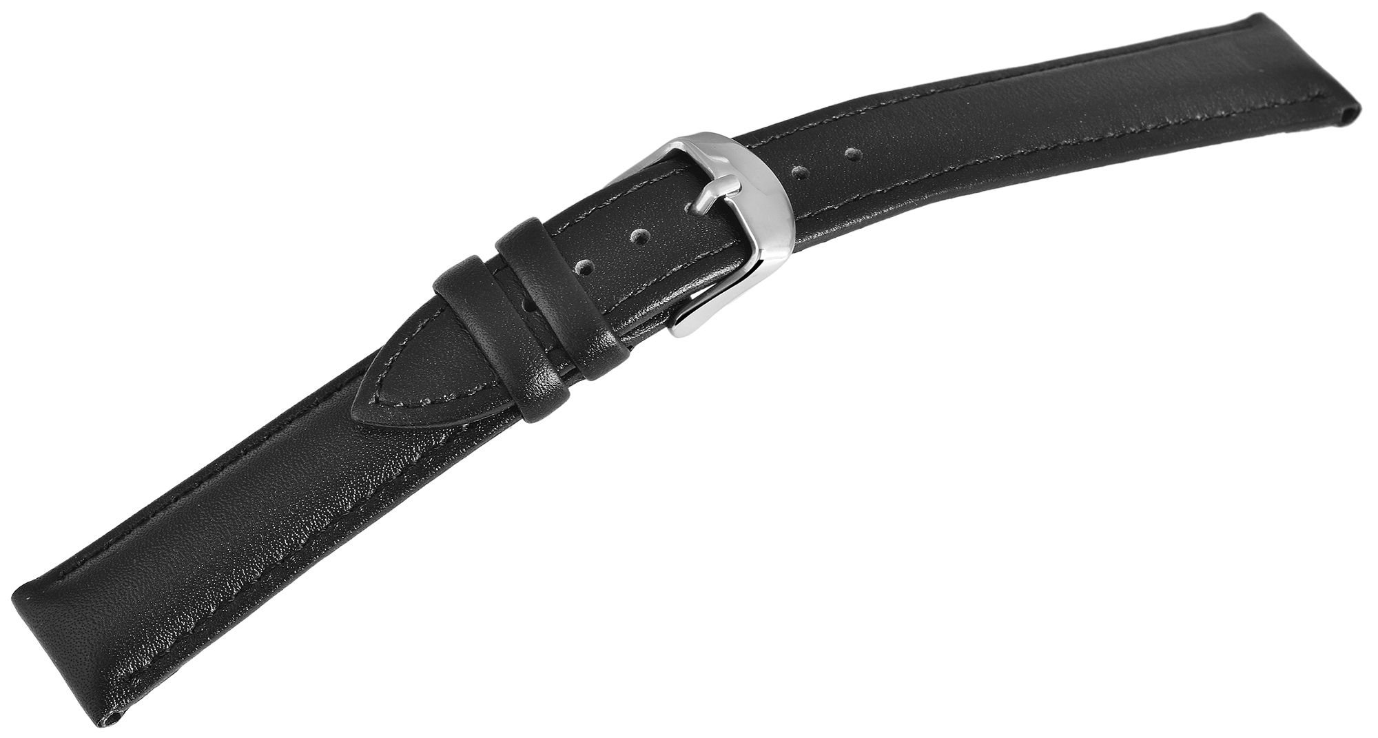 Echtleder-Uhrenarmband, schwarz/ silberfarben, 18 mm