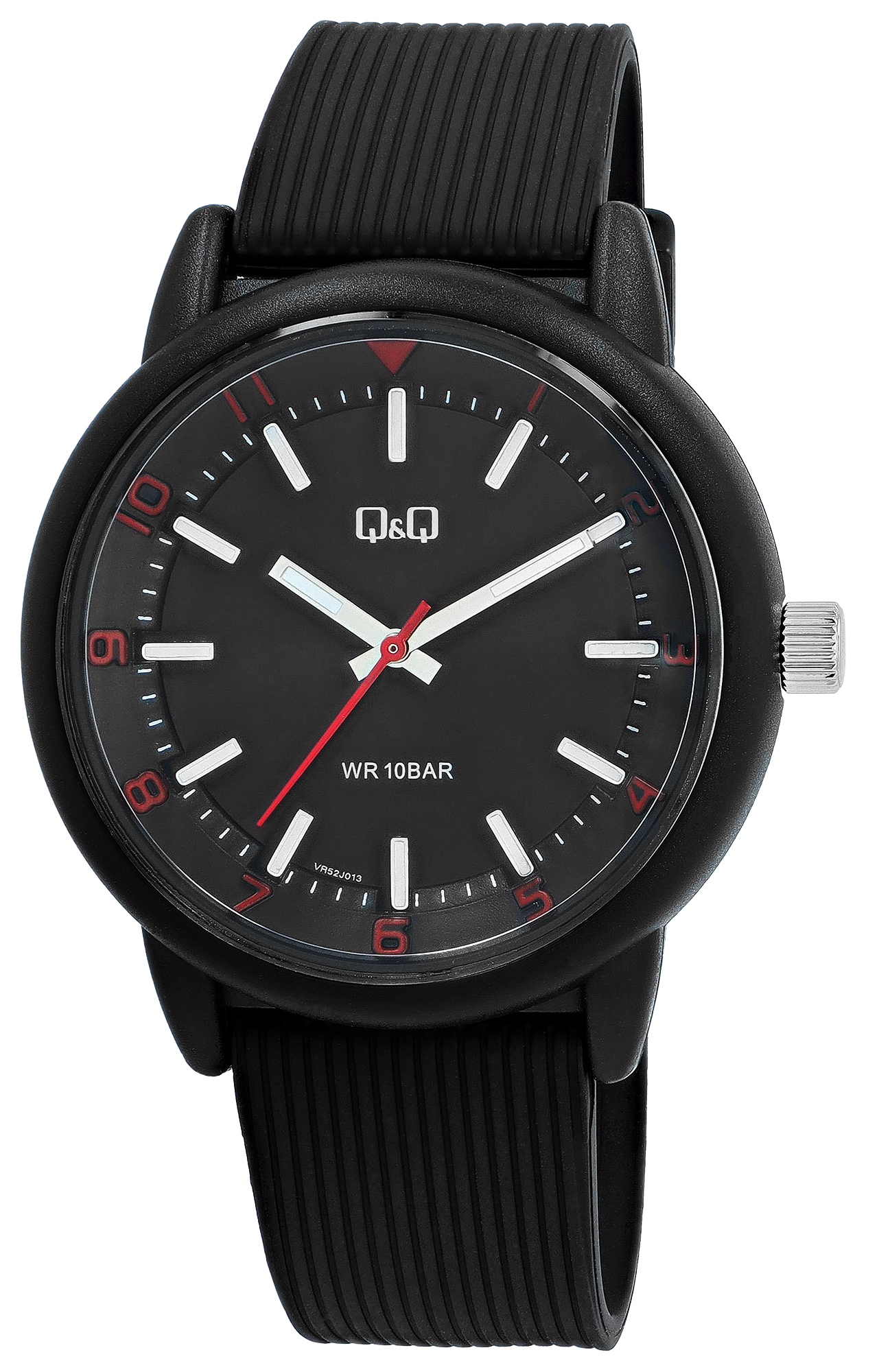 Q&Q Herrenuhr, Kunststoff, Silikonarmband, schwarz/rot, 10 ATM, Ø 42 mm