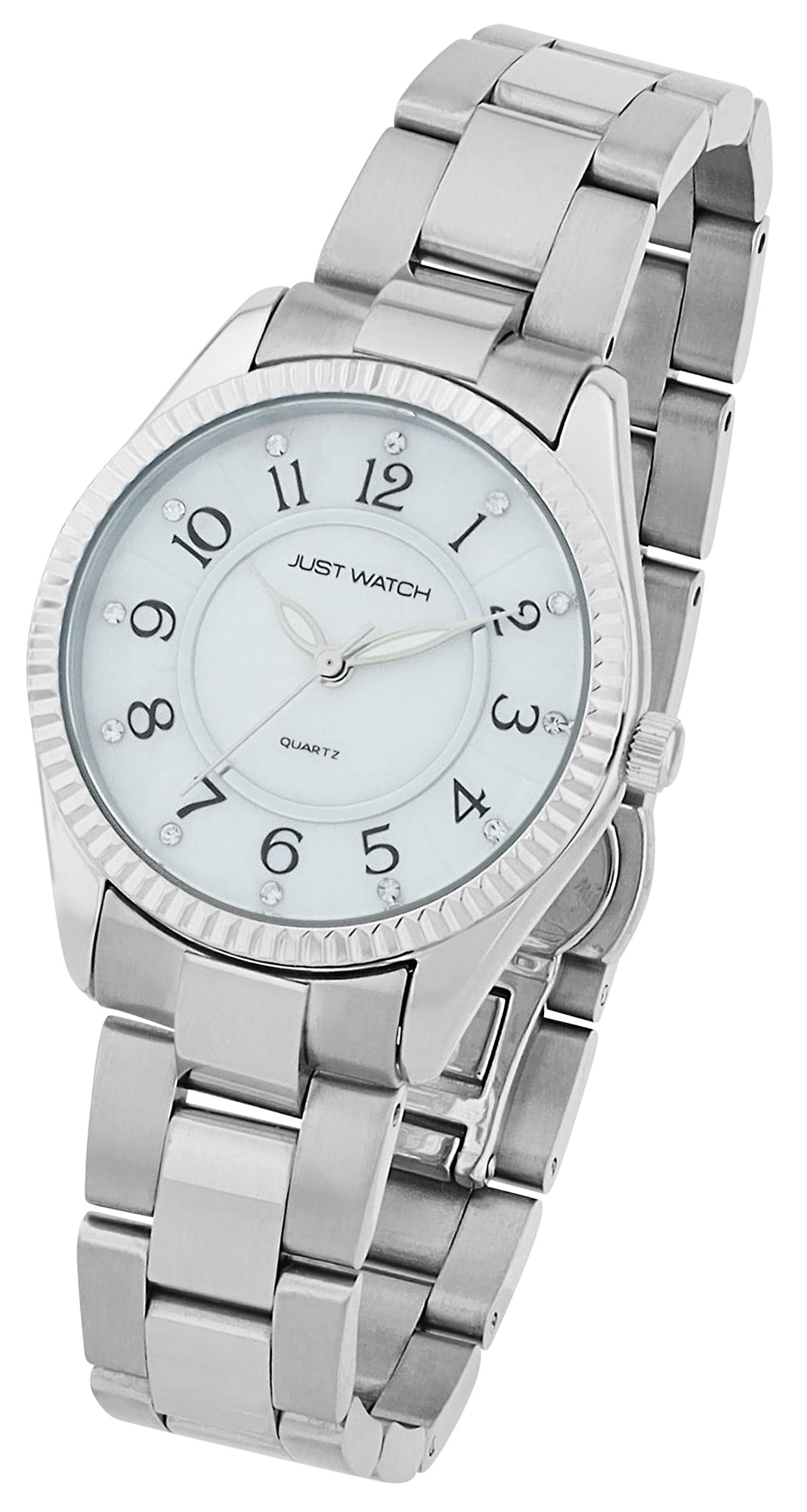 JUST WATCH Damenuhr "Lunaria" mit Edelstahlband, Simili, Ø 32 mm, silberfarben/ Perlmutt