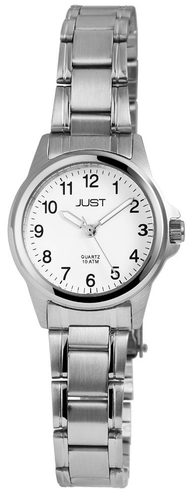Just Edelstahl Damenarmbanduhr, silberfarben, weißes ZB