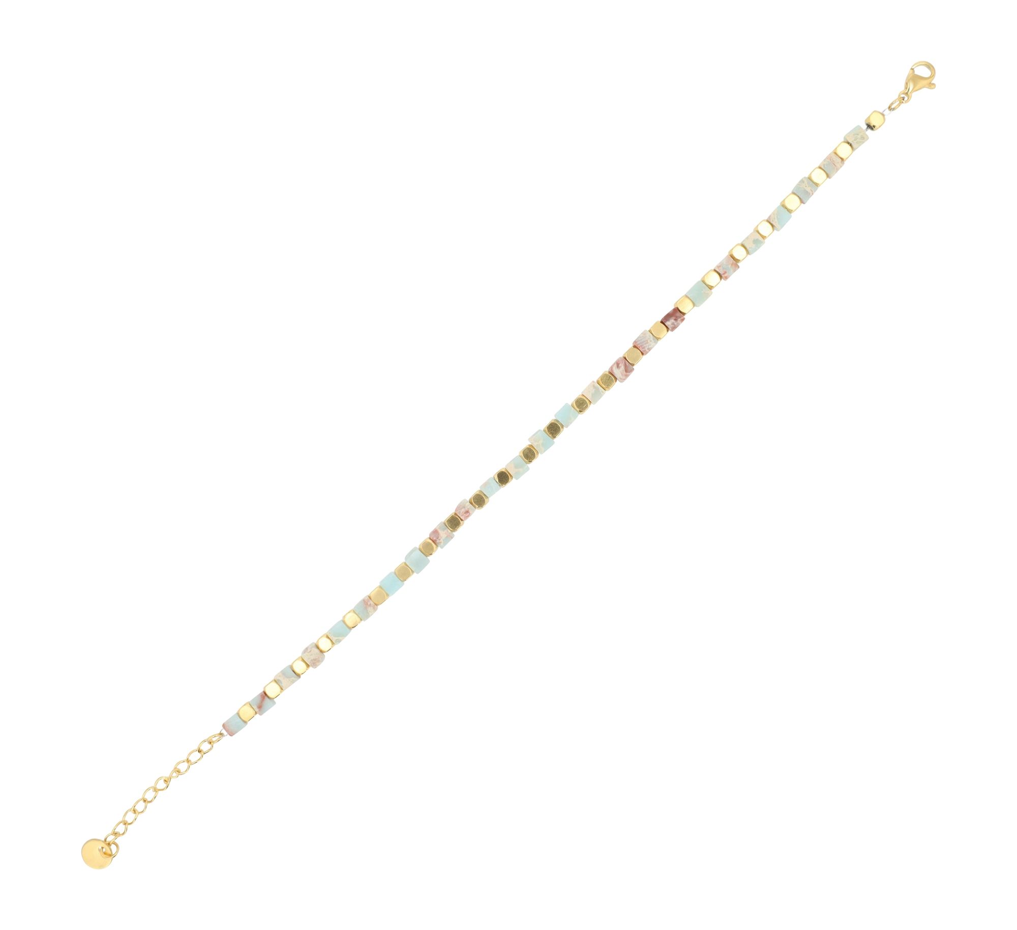 "Trix" Armband aus Edelstahl & Calcit Edelsteinen, 17 + 3 cm, goldfarben