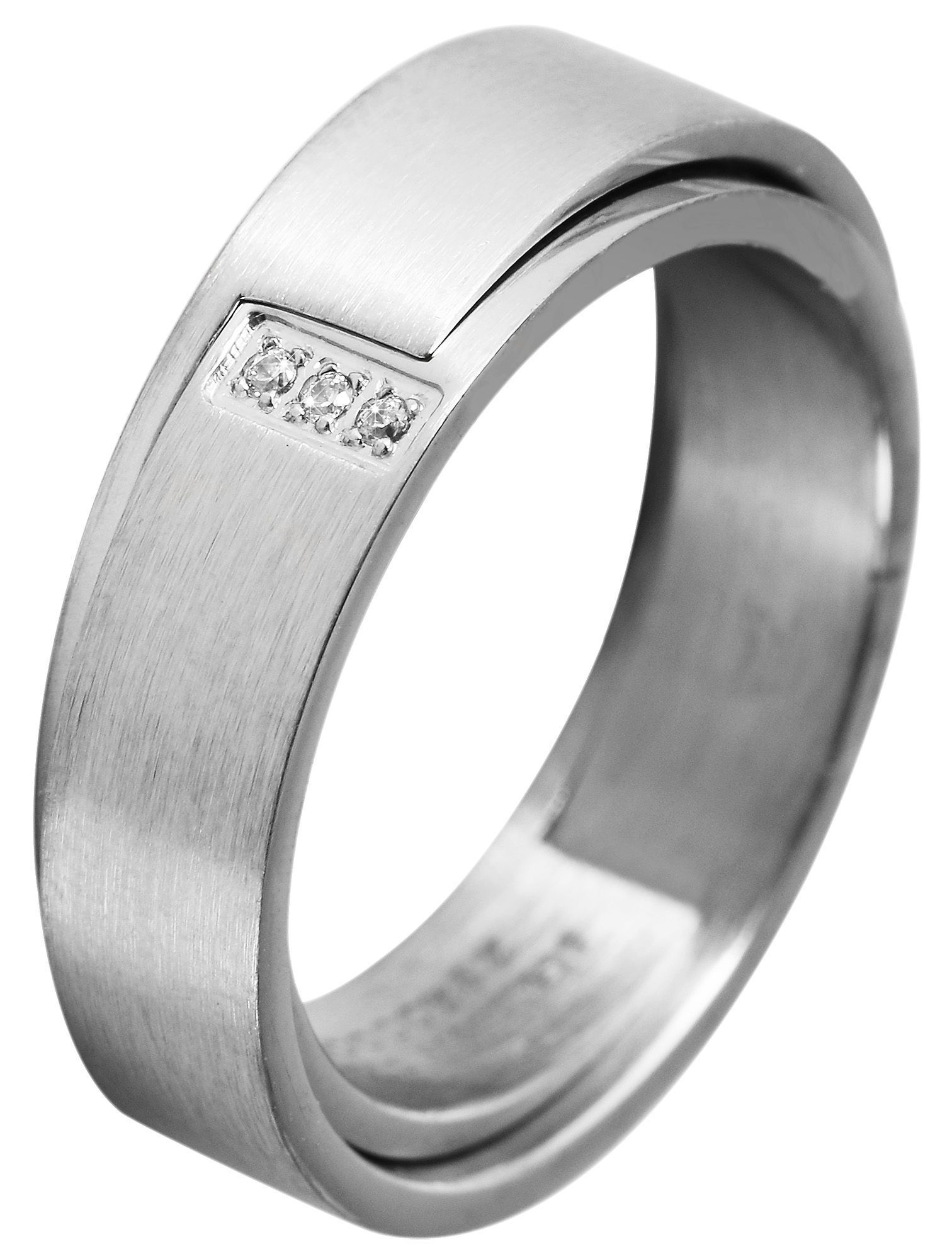 Akzent Damen-Partnerring aus Edelstahl, Similibesatz, silberfarbig, Gr. 52