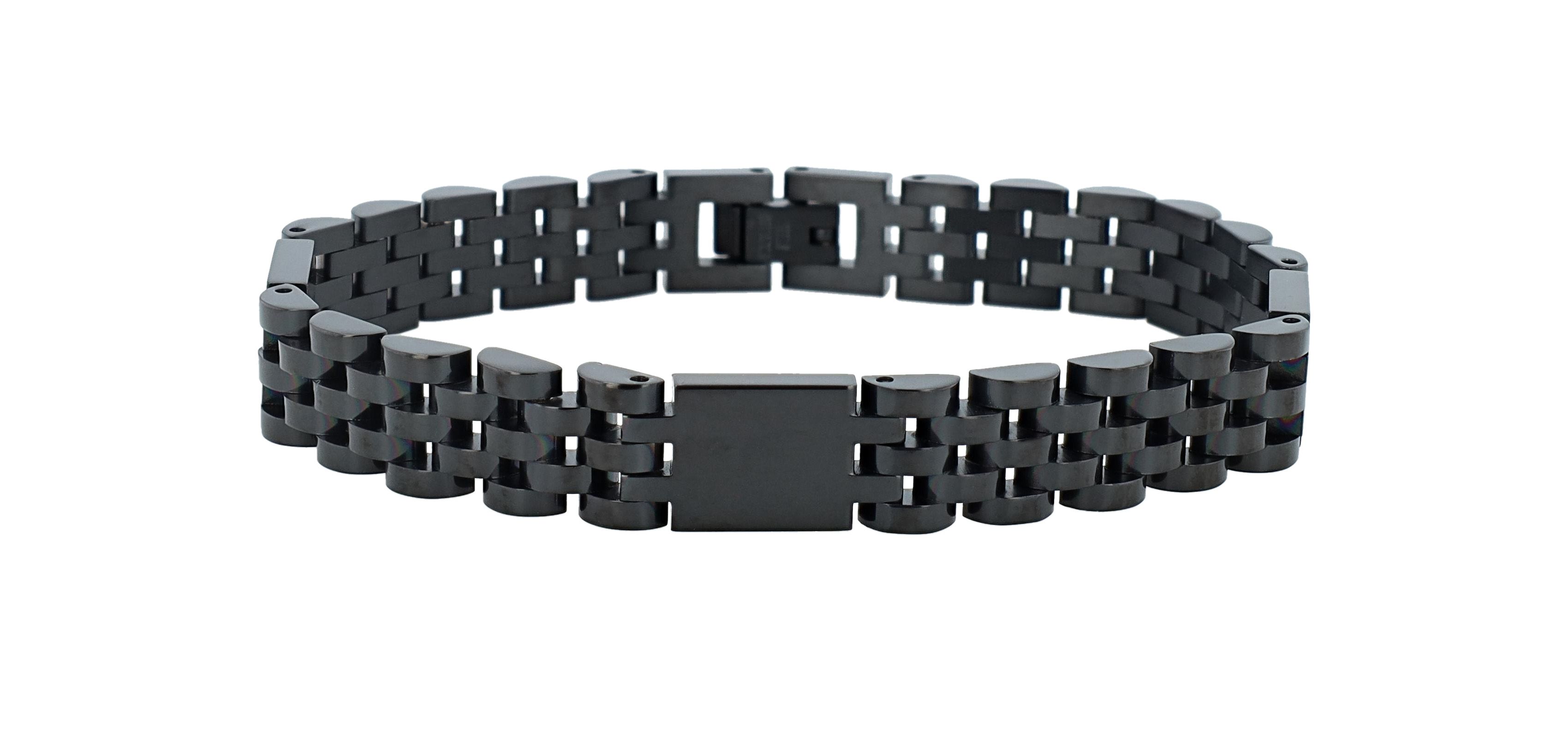 "Jareth" Edelstahl Gliederarmband, Gravurelemente, 21 cm, schwarz