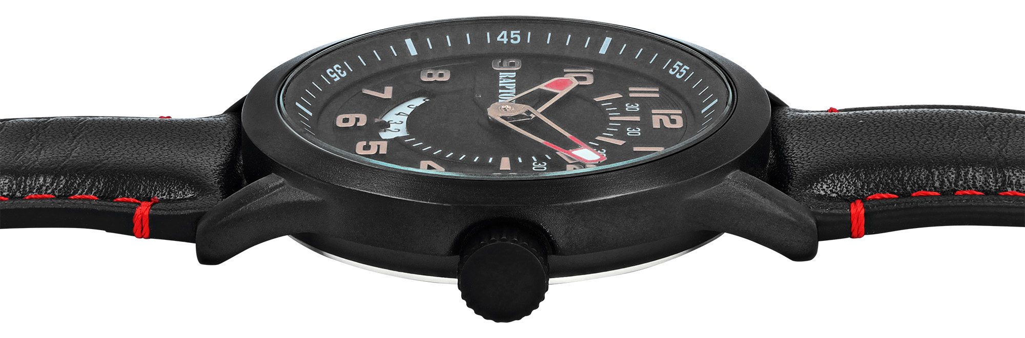 Raptor Herrenuhr "Yava" mit Lederarmband, Datumsanzeige, 5 ATM, schwarz