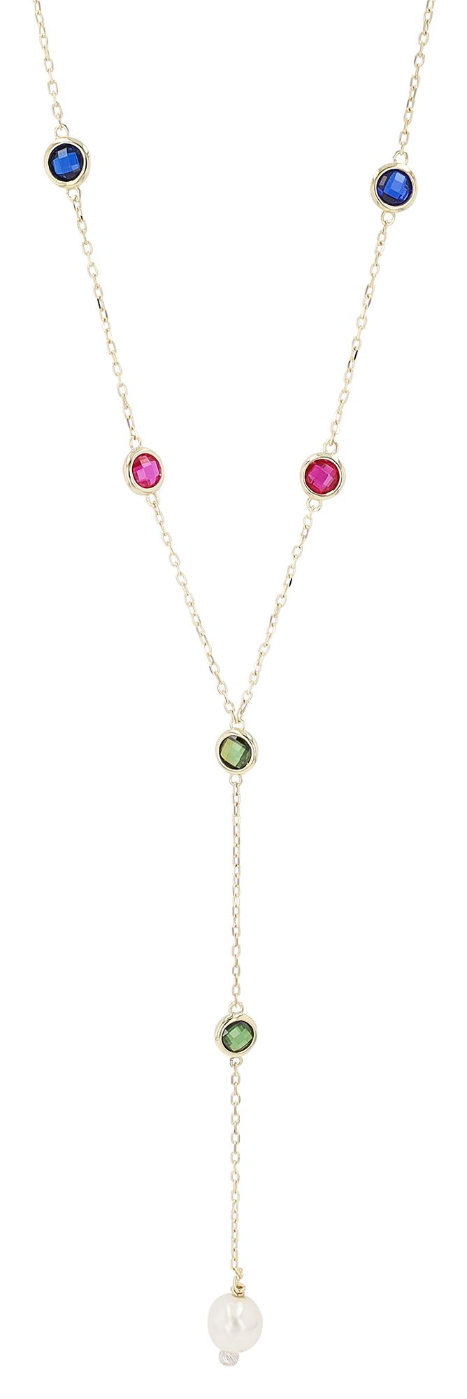 333/- Gold "Louna" Halskette mit farbenfrohem Besatz & Perle, 8 Karat