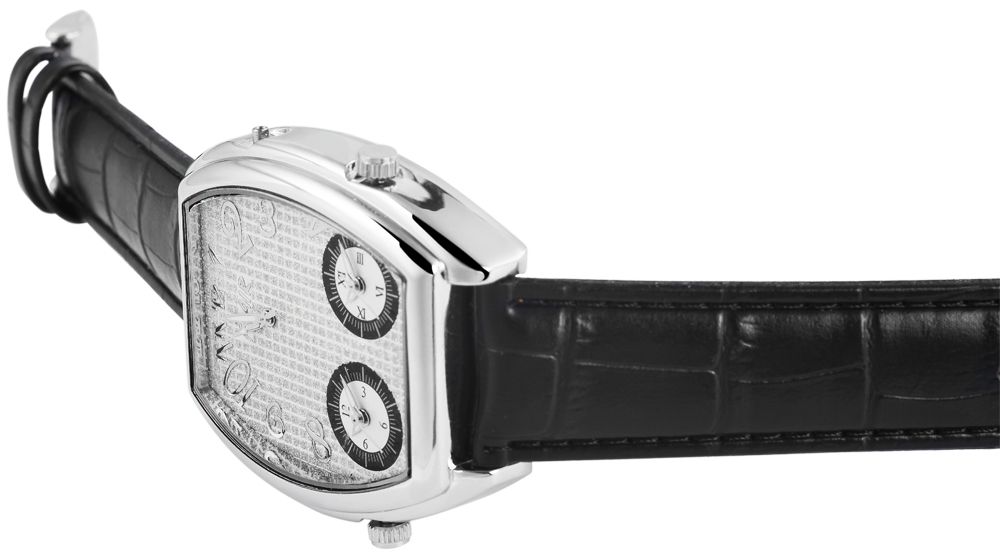 Flair Herrenuhr, Echtlederband, Triple-Time-Zone-Uhr, schwarz/ silberfarben