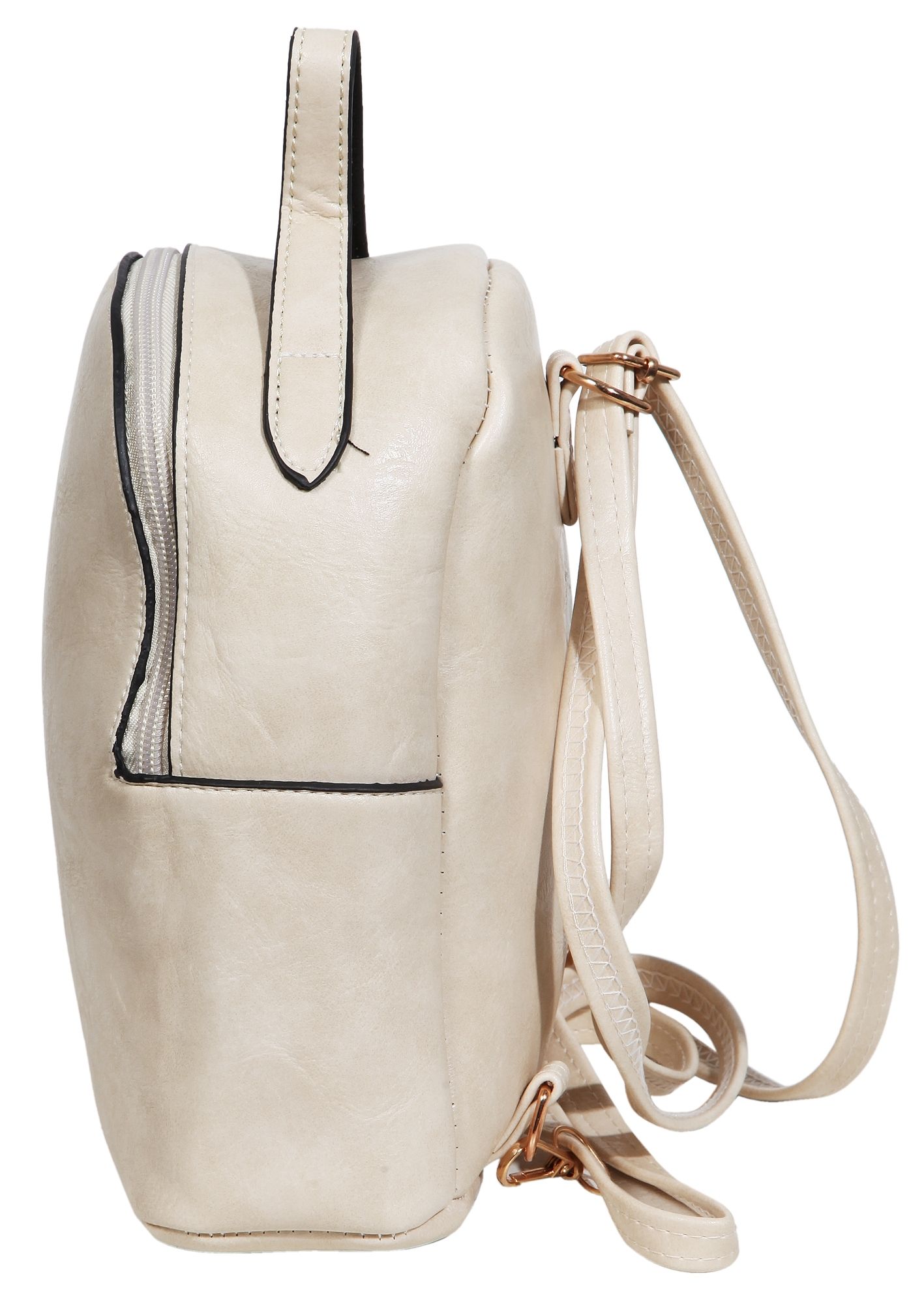 Damen-Rucksack aus Lederimitat, weiß, Länge: 21,5 cm / Breite: 19,0 cm / Stärke: 8,0 cm