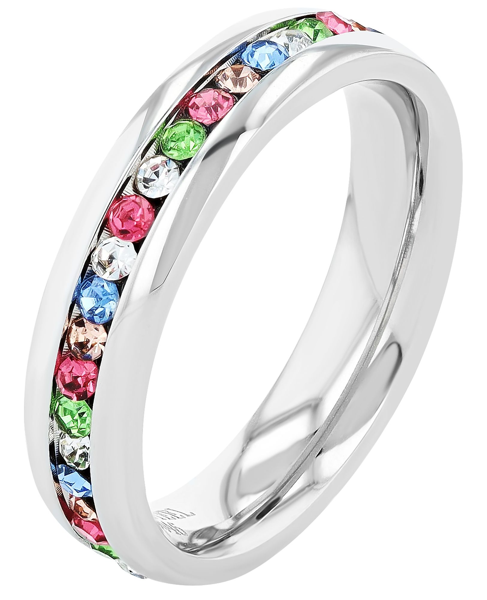 "Colorful", Akzent Damen-Ring Gr 50, Edelstahl, bunter Similibesatz, silberfarben