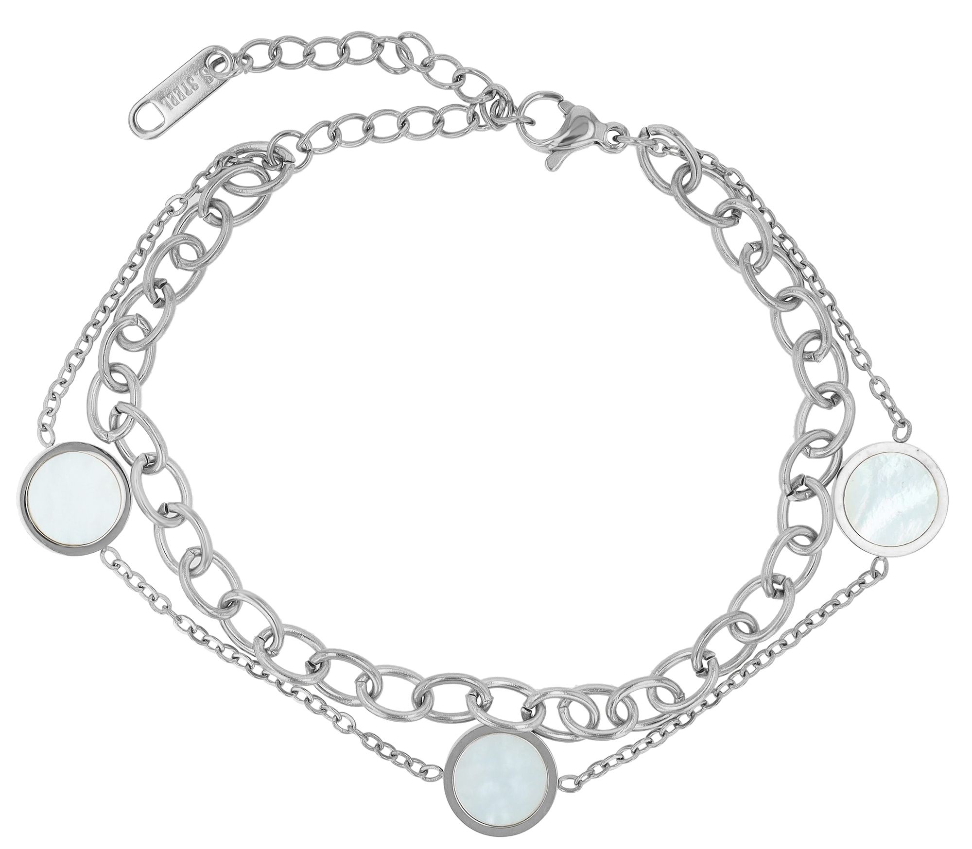 Akzent Armband "Dina", Edelstahl & Perlmutt, zweireihig, silberfarben
