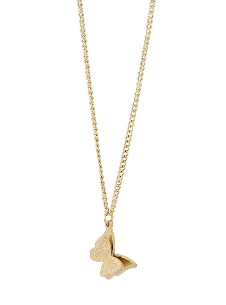 "Nilo"Edelstahl Kette mit Anhänger- Schmetterling, 43 cm + 5 cm, goldfarben