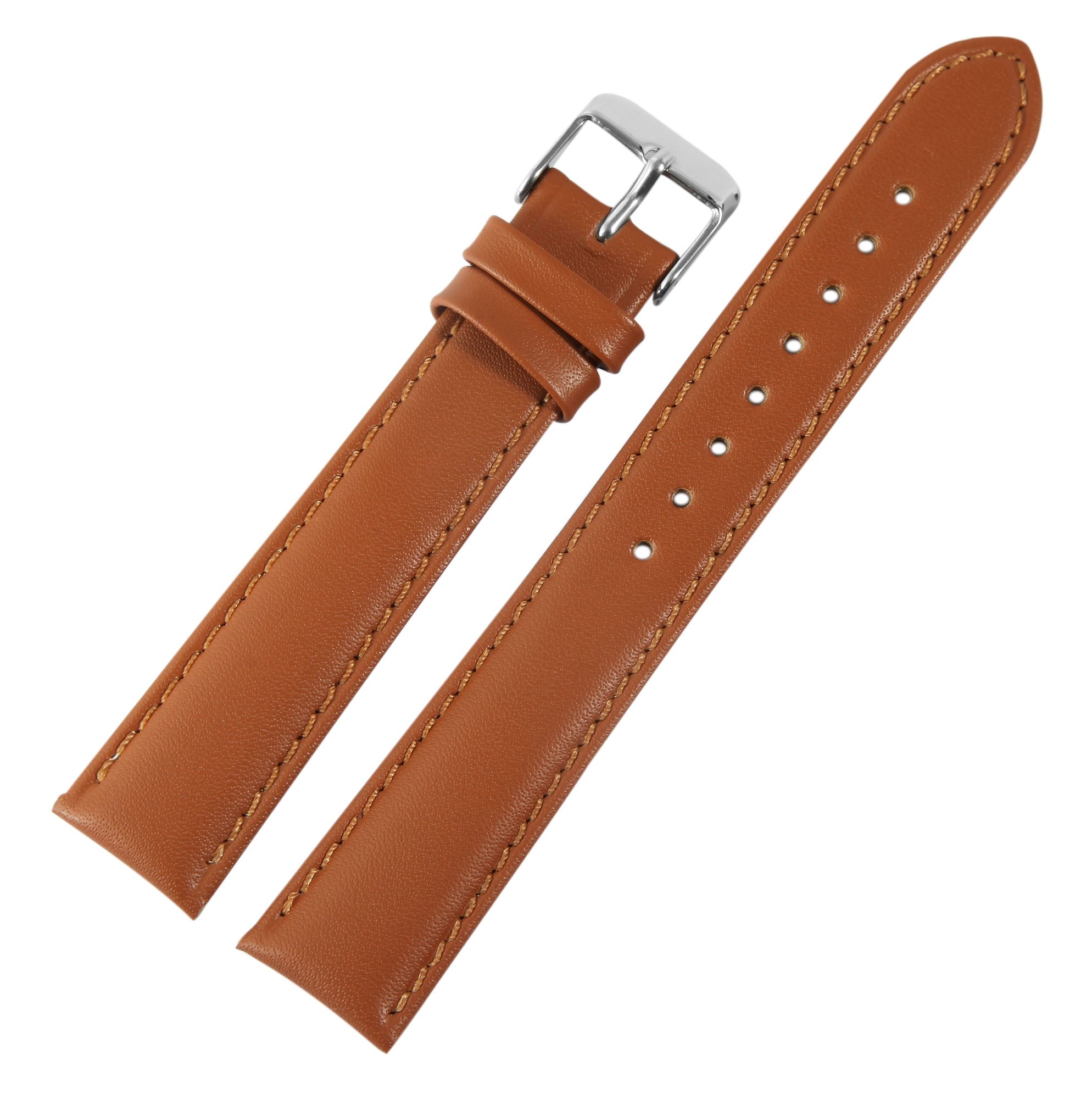 Echtleder-Uhrenarmband mit Naht, braun, 20 mm