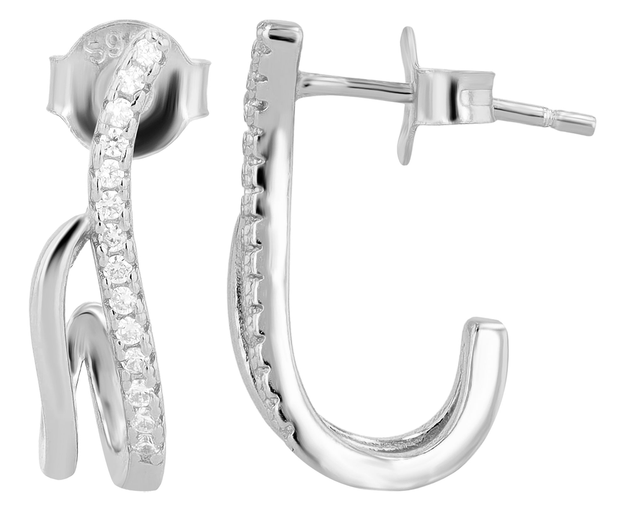 "Elegancia", 925/- Echt Silber Ohrstecker/ Halbcreole mit Zirkonia, silberfarben rhodiniert