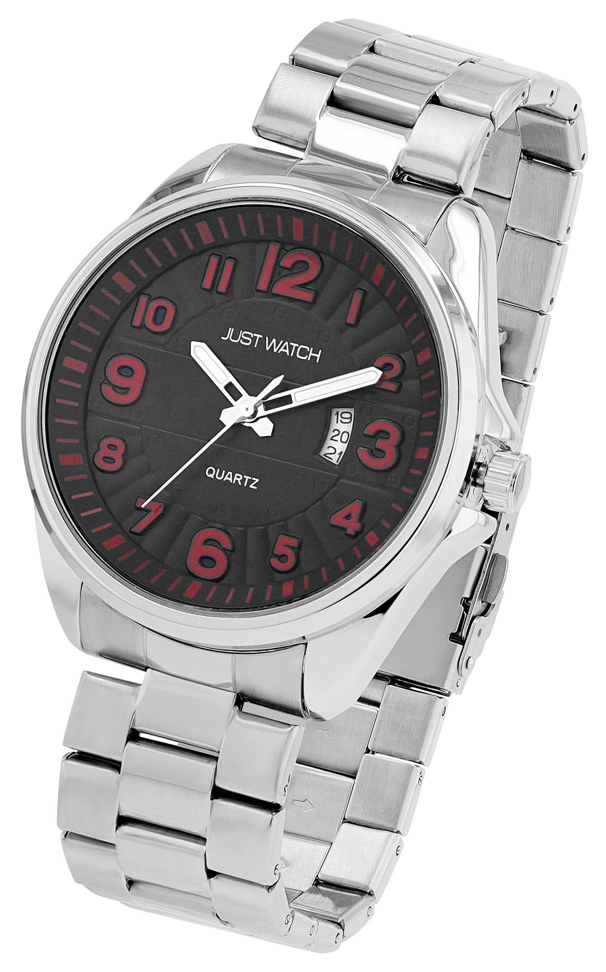 JUST WATCH Herrenuhr "Netar" mit Gliederarmband, Edelstahl, 3 ATM, silberfarben/schwarz