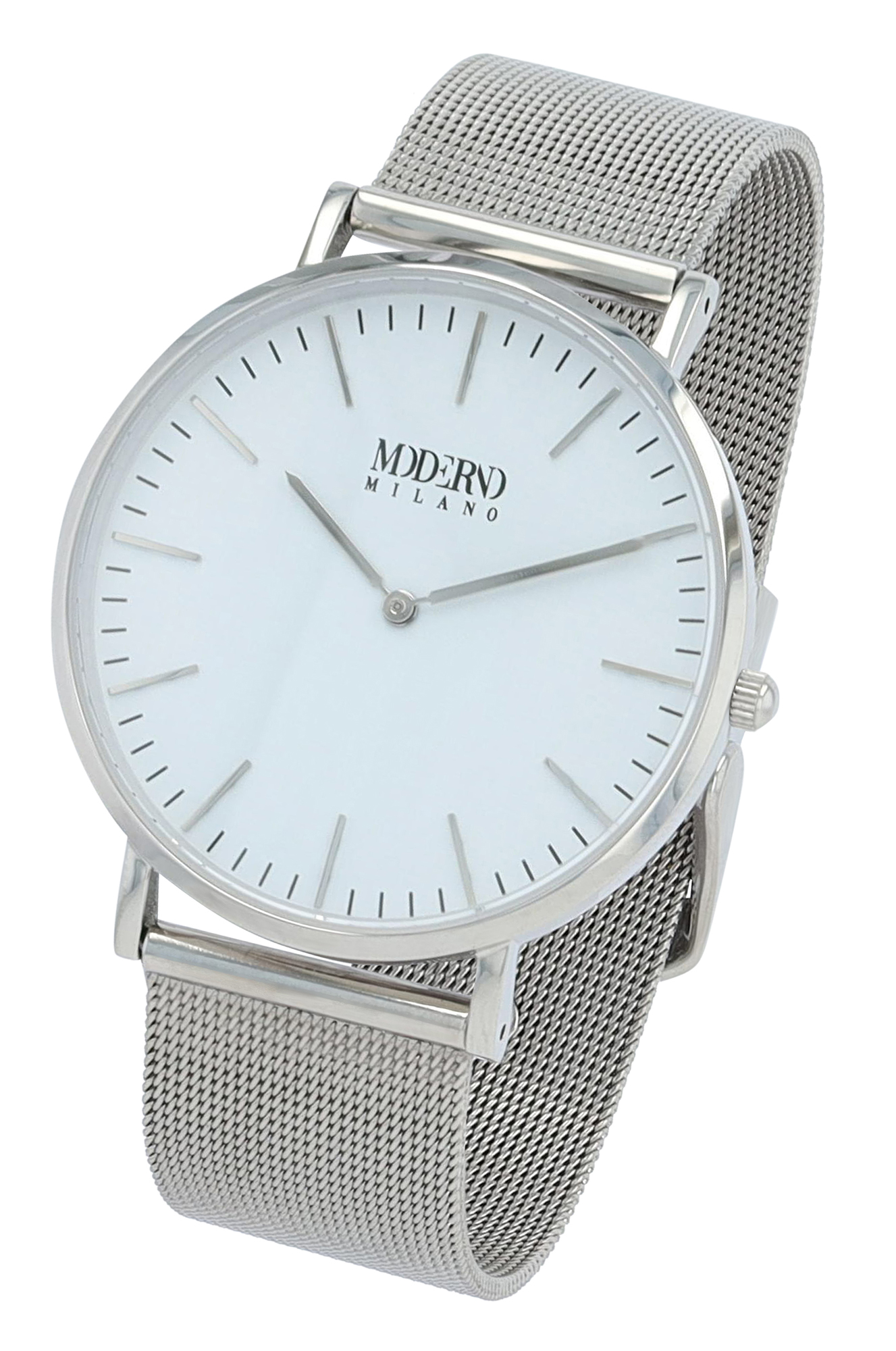 Moderno Milano Edelstahl Herrenuhr Ø 41 mm, Meshband, Saphirglas, silberfarben