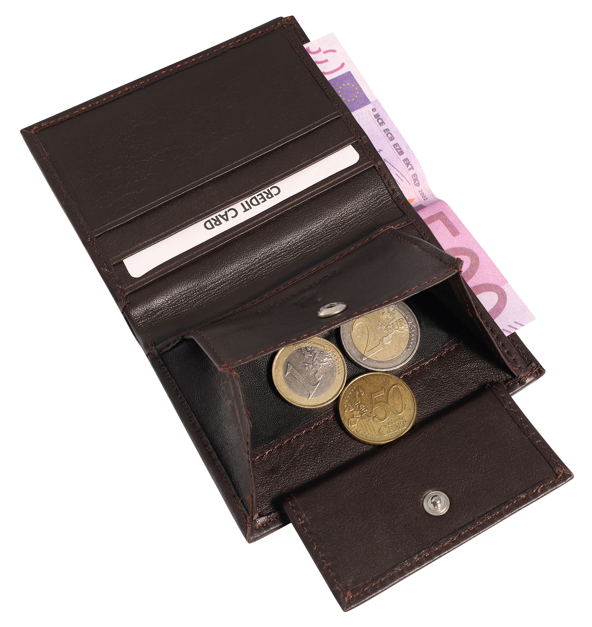 Excellanc Mini-Geldbörse aus Echtleder, Hochformat, braun