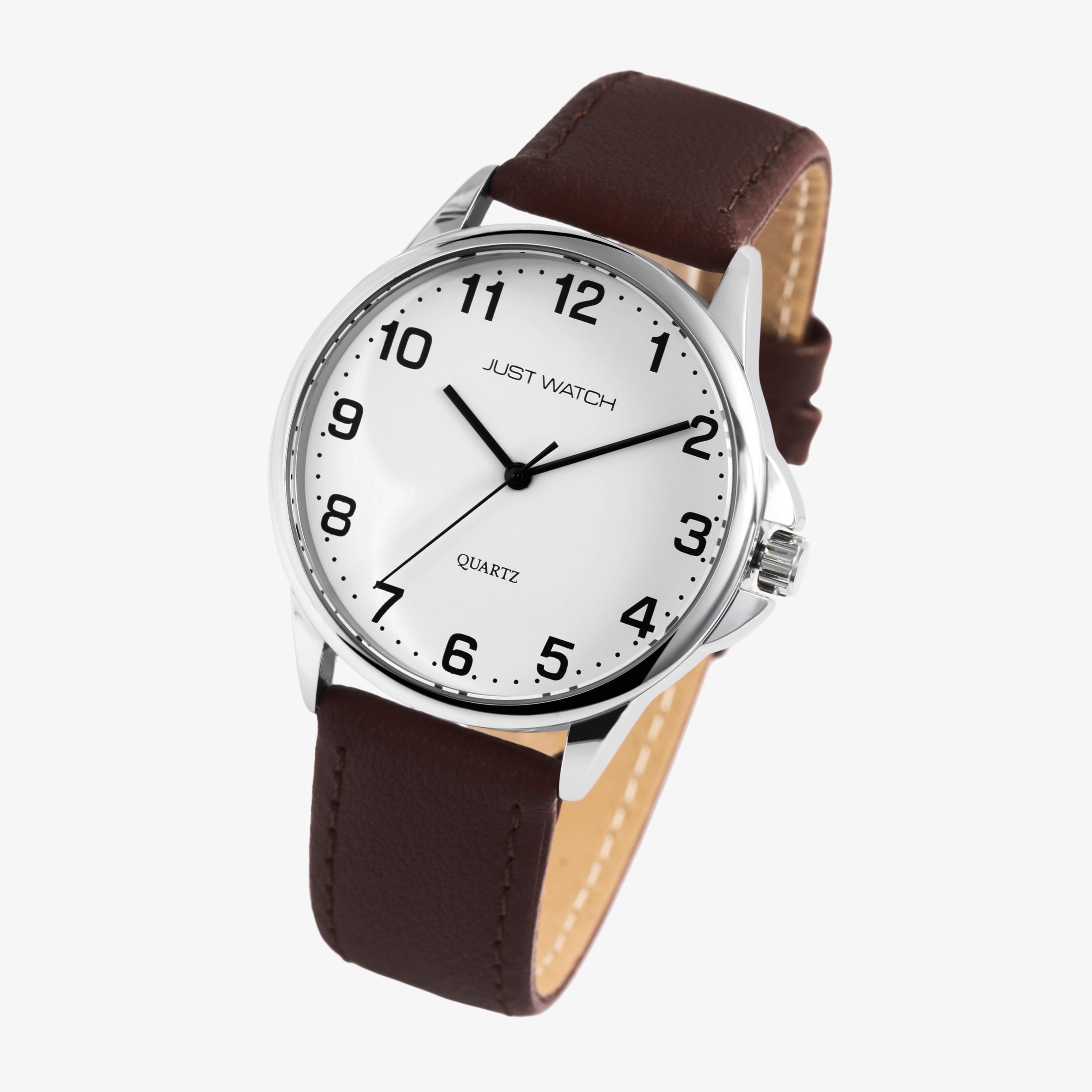 Just Watch "Bernard" Herrenuhr Ø 39 mm, Echtlederband, braun/ silberfarben/ weiß