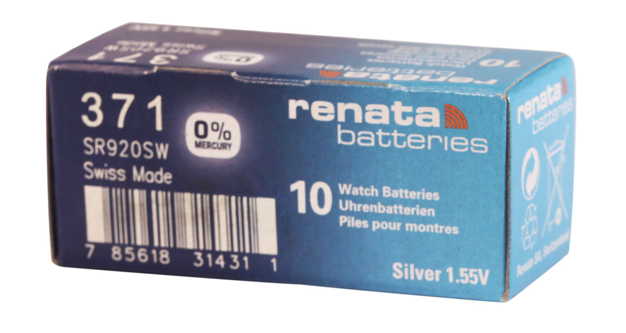 RENATA Silberoxid-Knopfzellen, 0% Quecksilber, 10 Stk., R371 (SR920SW), 1,55 V