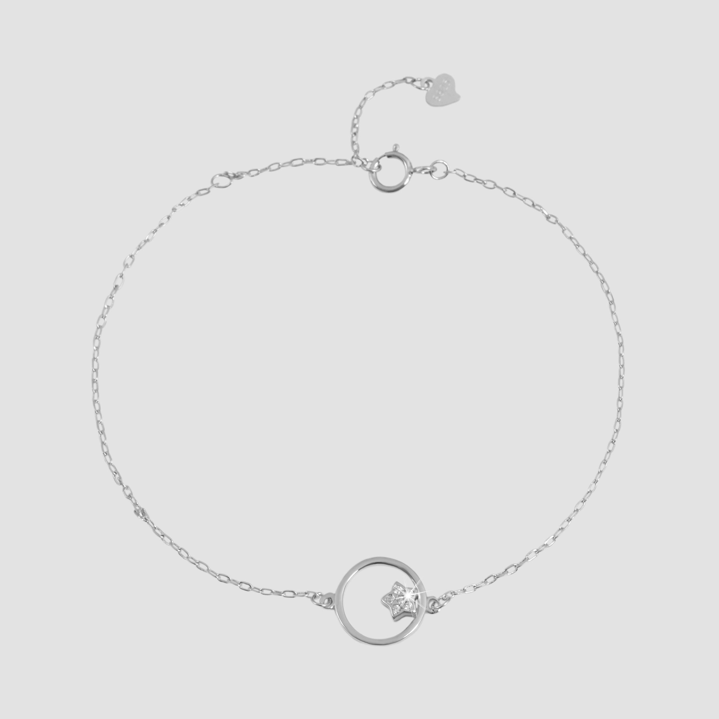 "Deda" 925/- Echt Silber Armband Kreis und Stern mit Zirkoniabesatz, 17+3 cm, rhodiniert