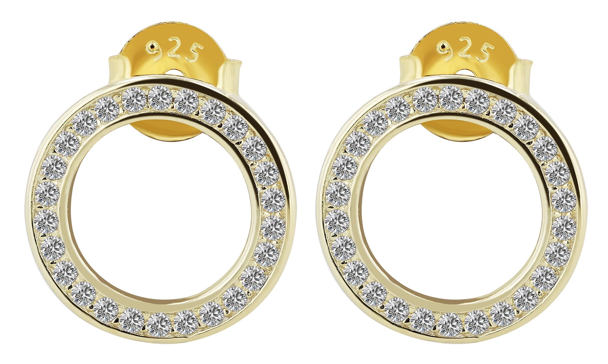 925/- Echt Silber Ohrstecker "Florence", Zirkoniabesatz, rund, vergoldet