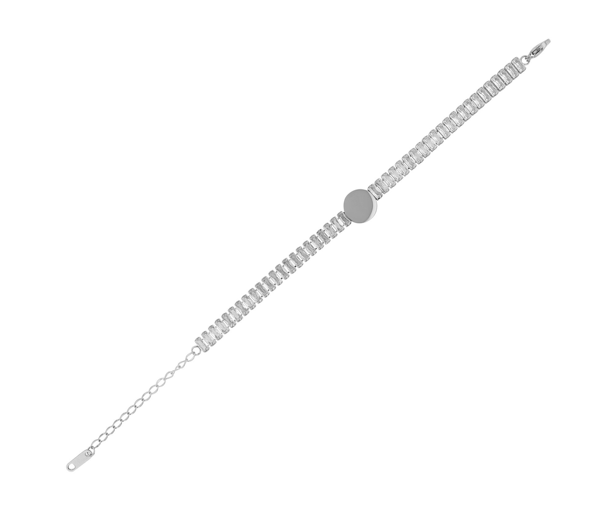 Akzent Armband "Alexis", Edelstahl & Zirkoniasteine, Gravurplatte, silberfarben