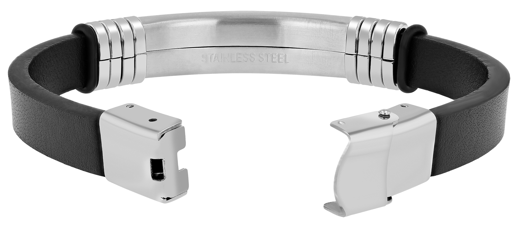 "Henrique" Echtlederarmband mit Gravurplatte, 21 cm, schwarz/ silberfarben