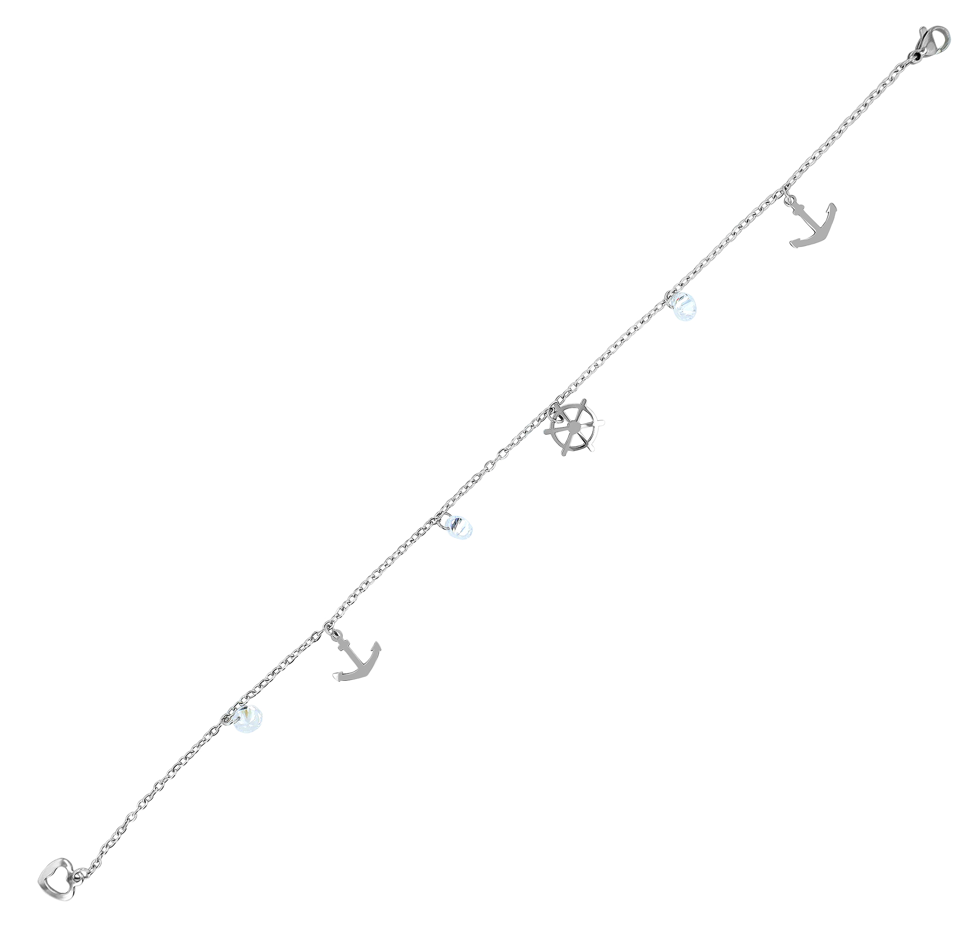 "Lia", Akzent Edelstahl Fußkette, Similibesatz, Maritim, silberfarbig, 25 cm