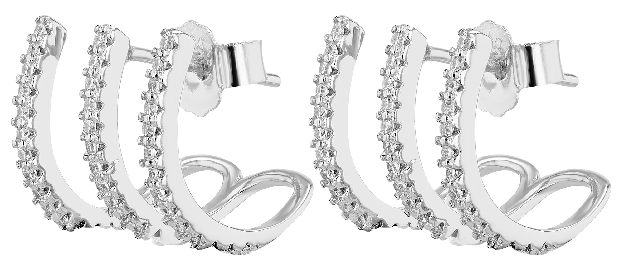 "Eli" 925/- Echt Silber Dreifach-Halbcreole, Zirkonia, rhodiniert