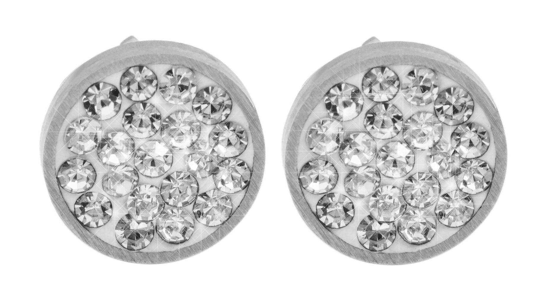 "Ciara" Edelstahl Ohrstecker Ø 10 mm, Similibesatz, silberfarben