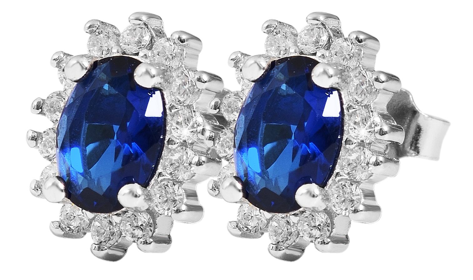 "Diana" 925/- Echt Silber Ohrstecker - Entourage-Stil, Zirkonia blau, rhodiniert