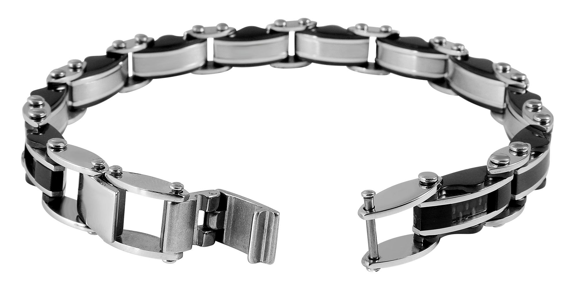 "Bjarne" Edelstahl Armband, 21 cm + 1 cm, mit schwarzen Elementen, Verlängerung